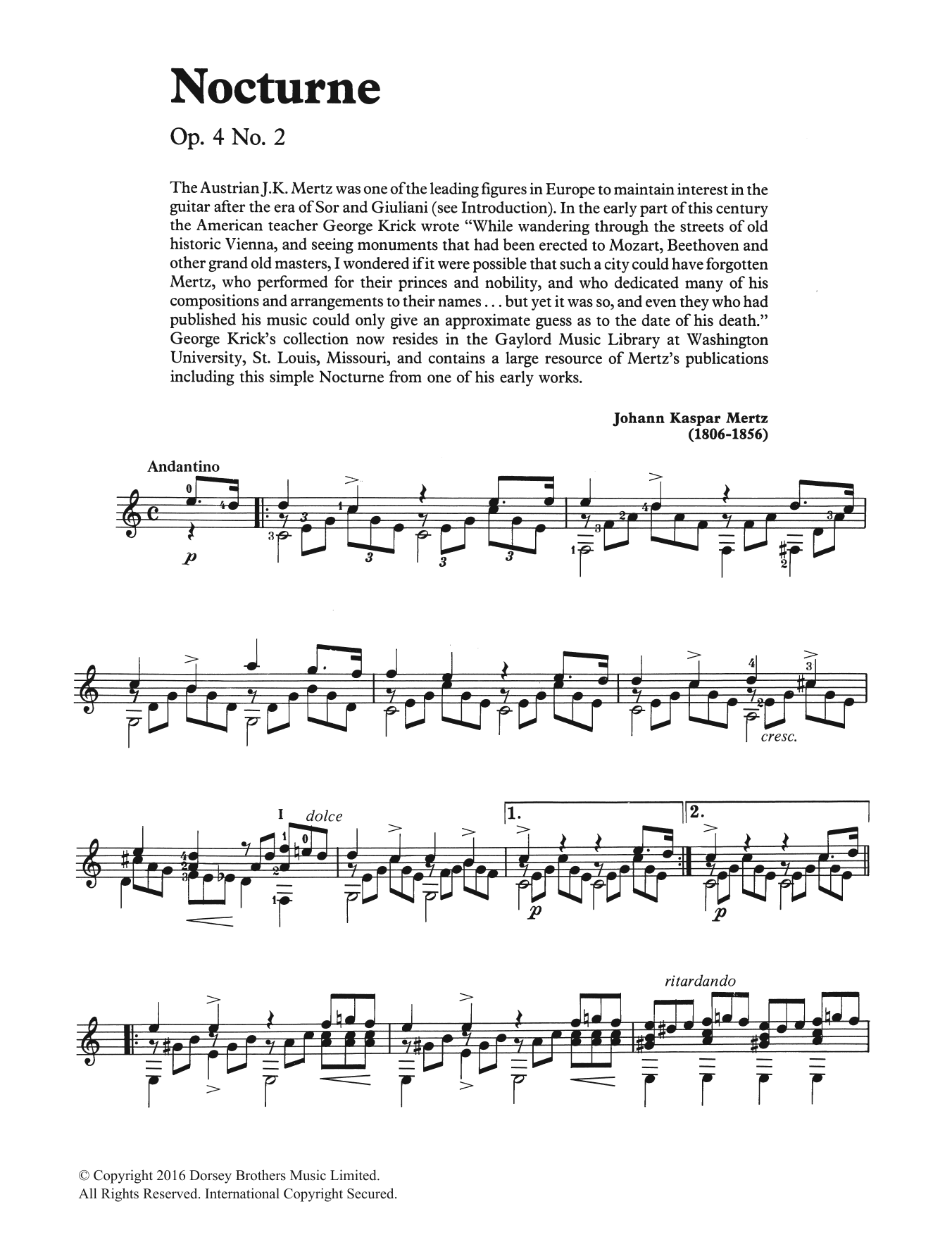 Download Johann Kaspar Mertz Nocturne Sheet Music and learn how to play Guitar PDF digital score in minutes