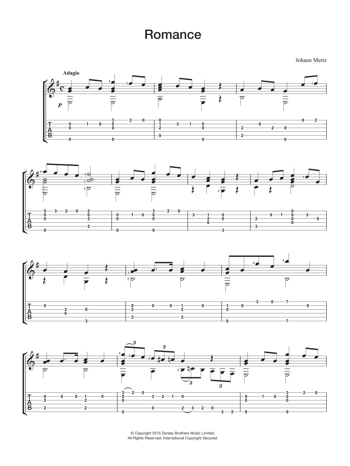 Download Johann Kaspar Mertz Romance Sheet Music and learn how to play Guitar PDF digital score in minutes