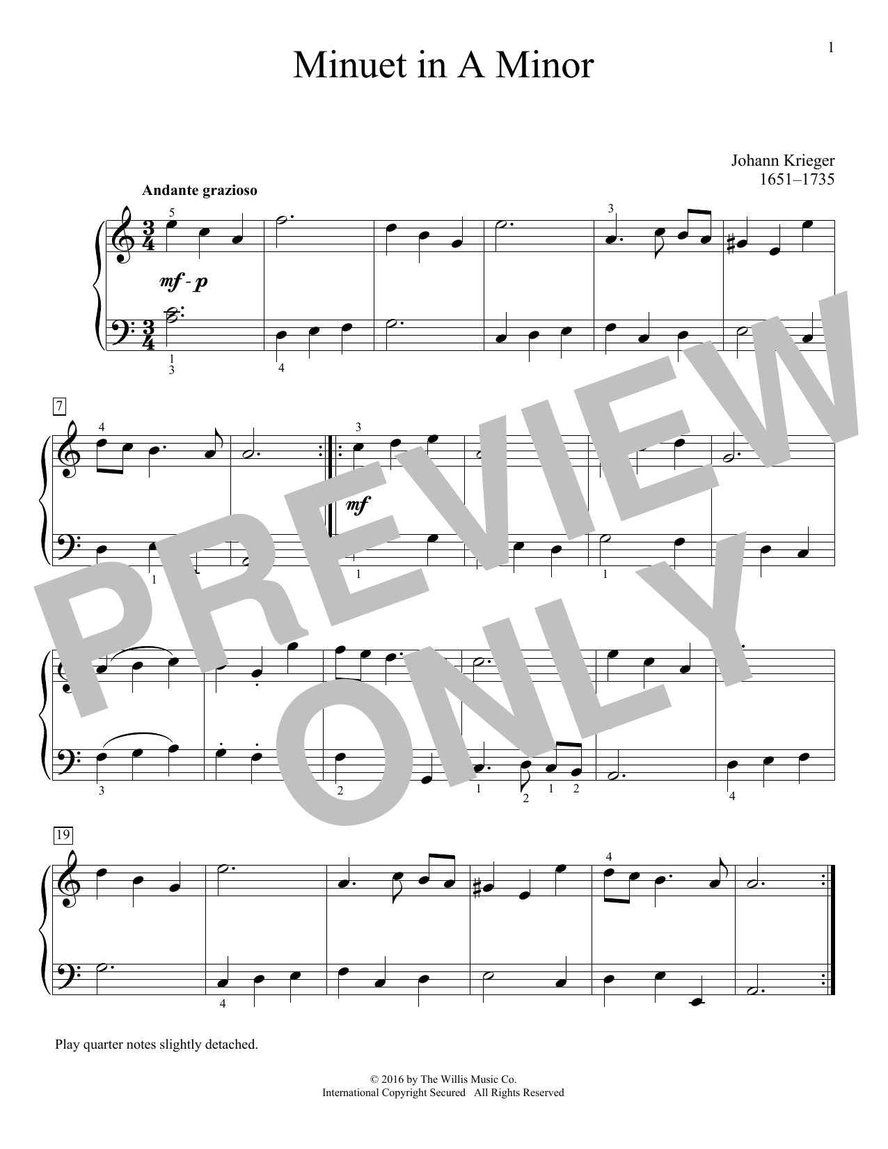 Download Johann Krieger Minuet In A Minor Sheet Music and learn how to play Educational Piano PDF digital score in minutes