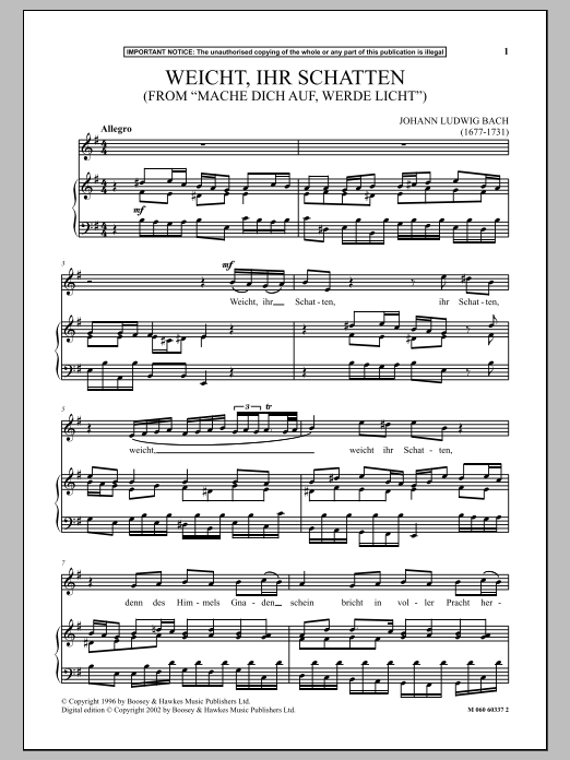 Download Johann Ludwig Bach Weicht, Ihr Schaten (from Mache Dich Auf, Werde Licht ) Sheet Music and learn how to play Piano & Vocal PDF digital score in minutes