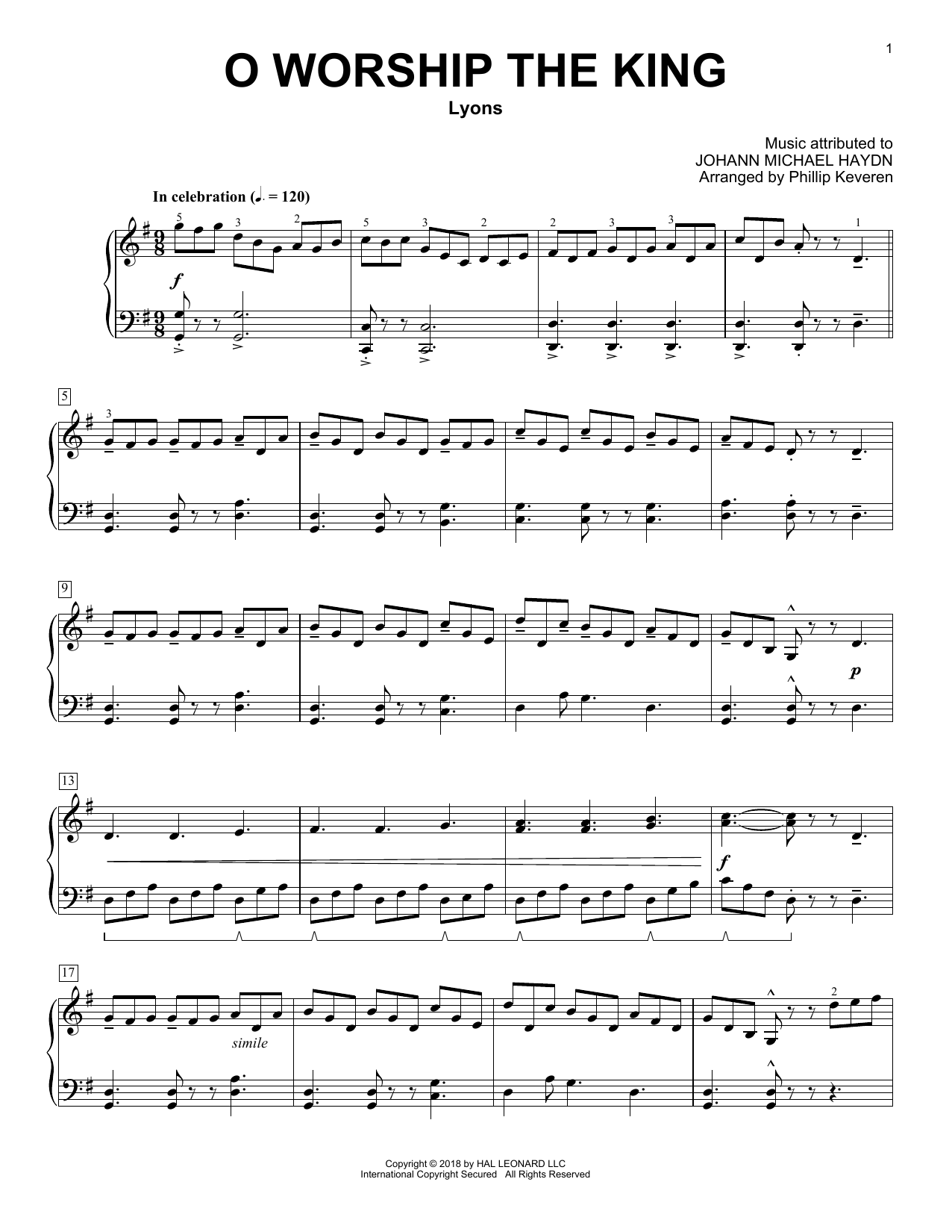 Download Johann Michael Haydn O Worship The King (arr. Phillip Keveren) Sheet Music and learn how to play Piano Solo PDF digital score in minutes