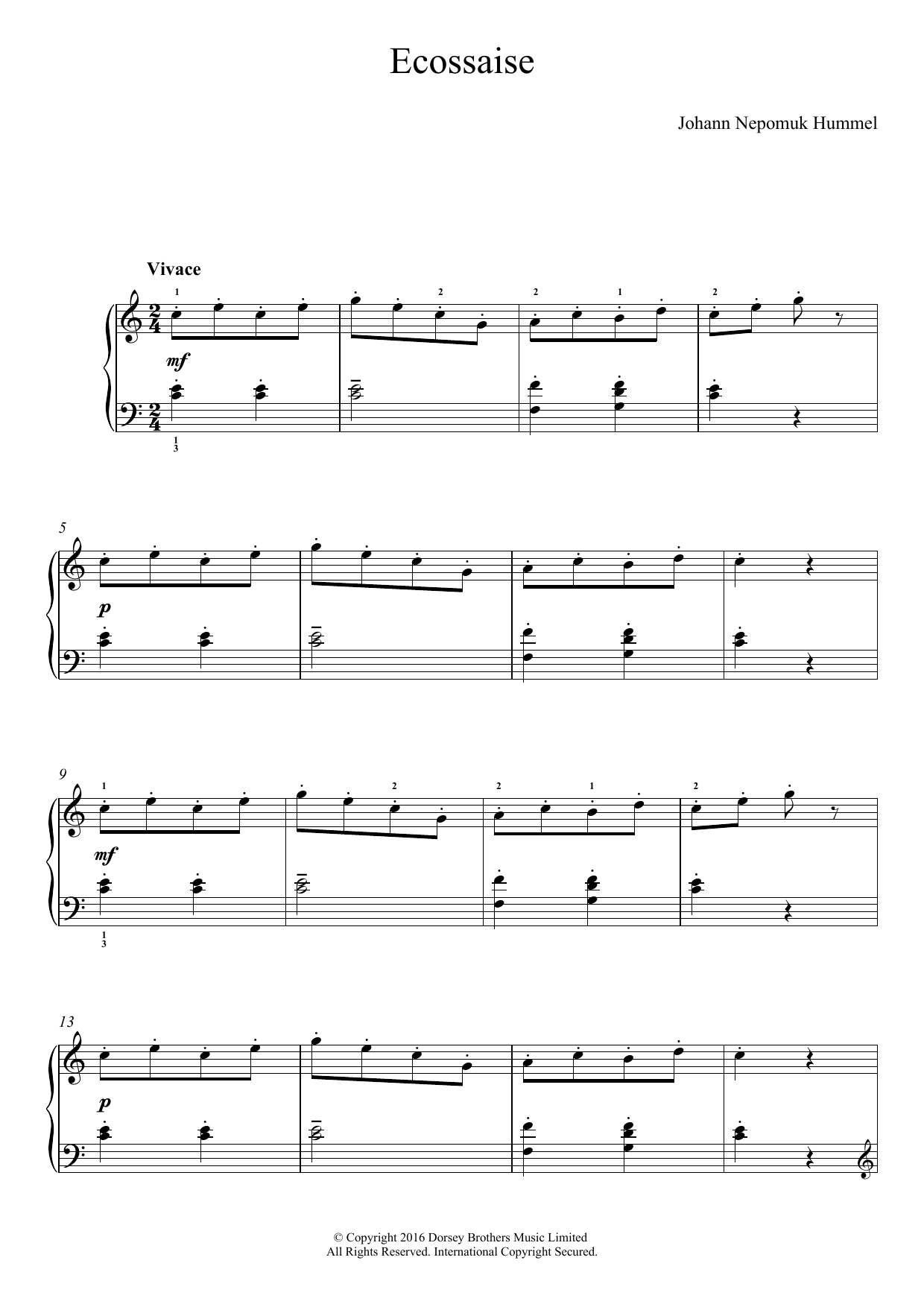 Download Johann Nepomuk Hummel Ecossaise Sheet Music and learn how to play Easy Piano PDF digital score in minutes