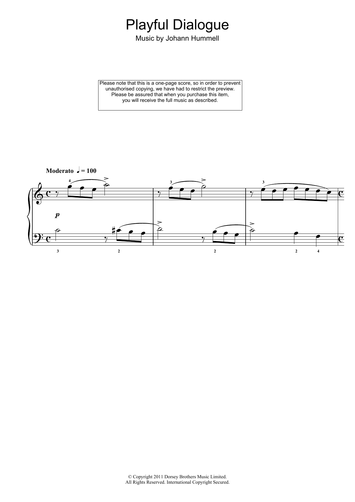 Download Johann Nepomuk Hummel Playful Dialogue Sheet Music and learn how to play Piano PDF digital score in minutes