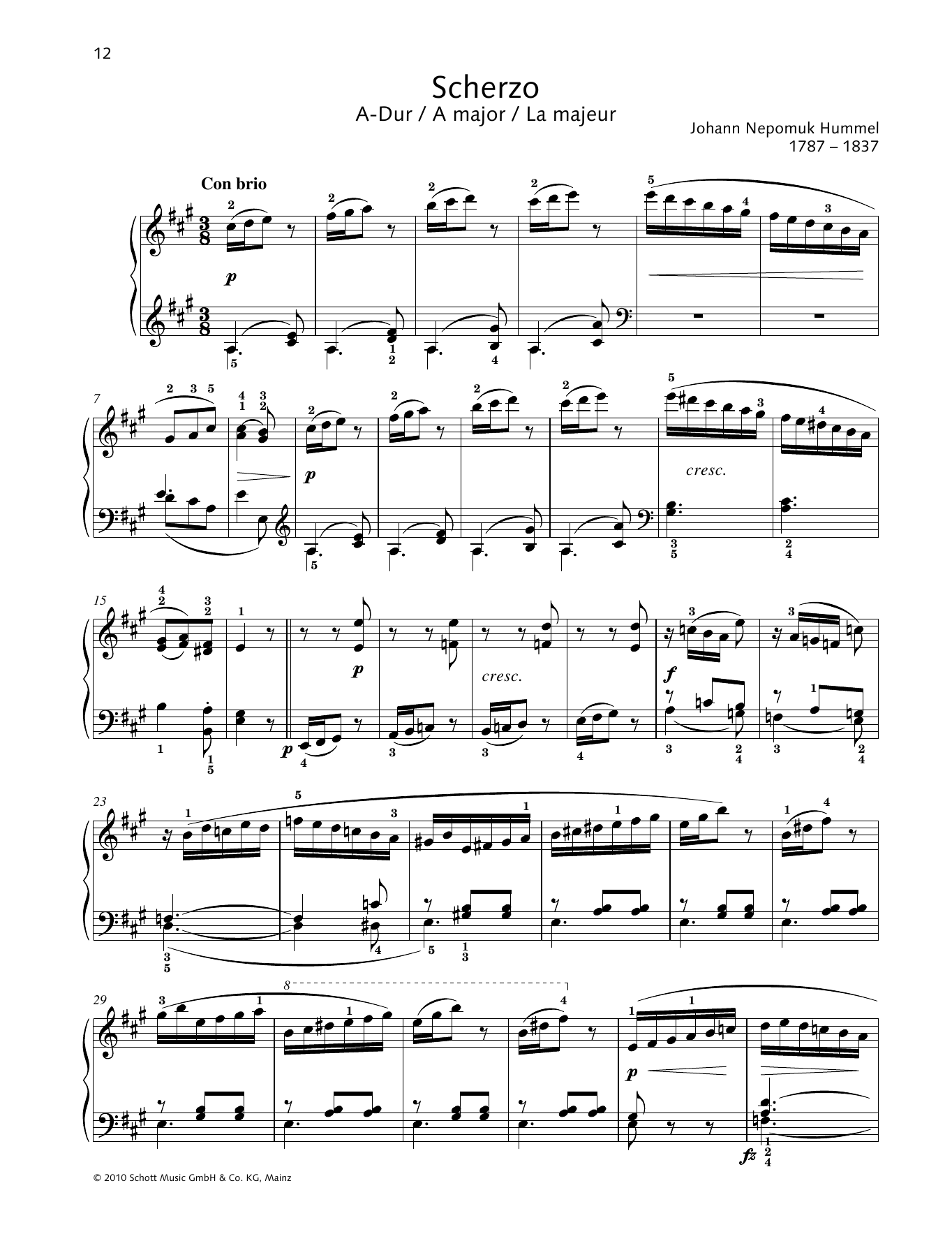 Download Johann Nepomuk Hummel Scherzo A major Sheet Music and learn how to play Piano Solo PDF digital score in minutes