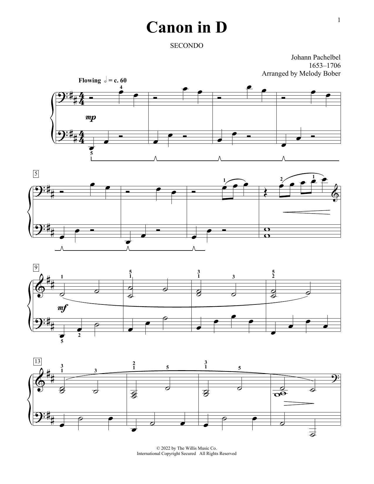 Download Johann Pachelbel Canon In D (arr. Melody Bober) Sheet Music and learn how to play Piano Duet PDF digital score in minutes