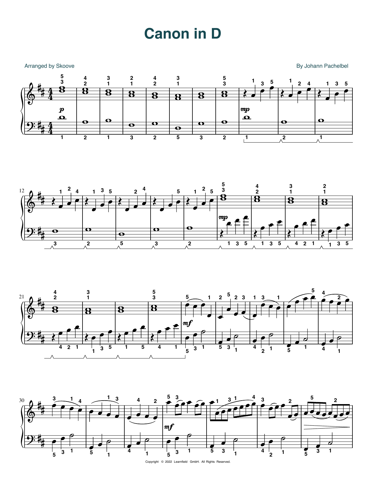 Download Johann Pachelbel Canon in D (arr. Skoove) Sheet Music and learn how to play Piano Solo PDF digital score in minutes