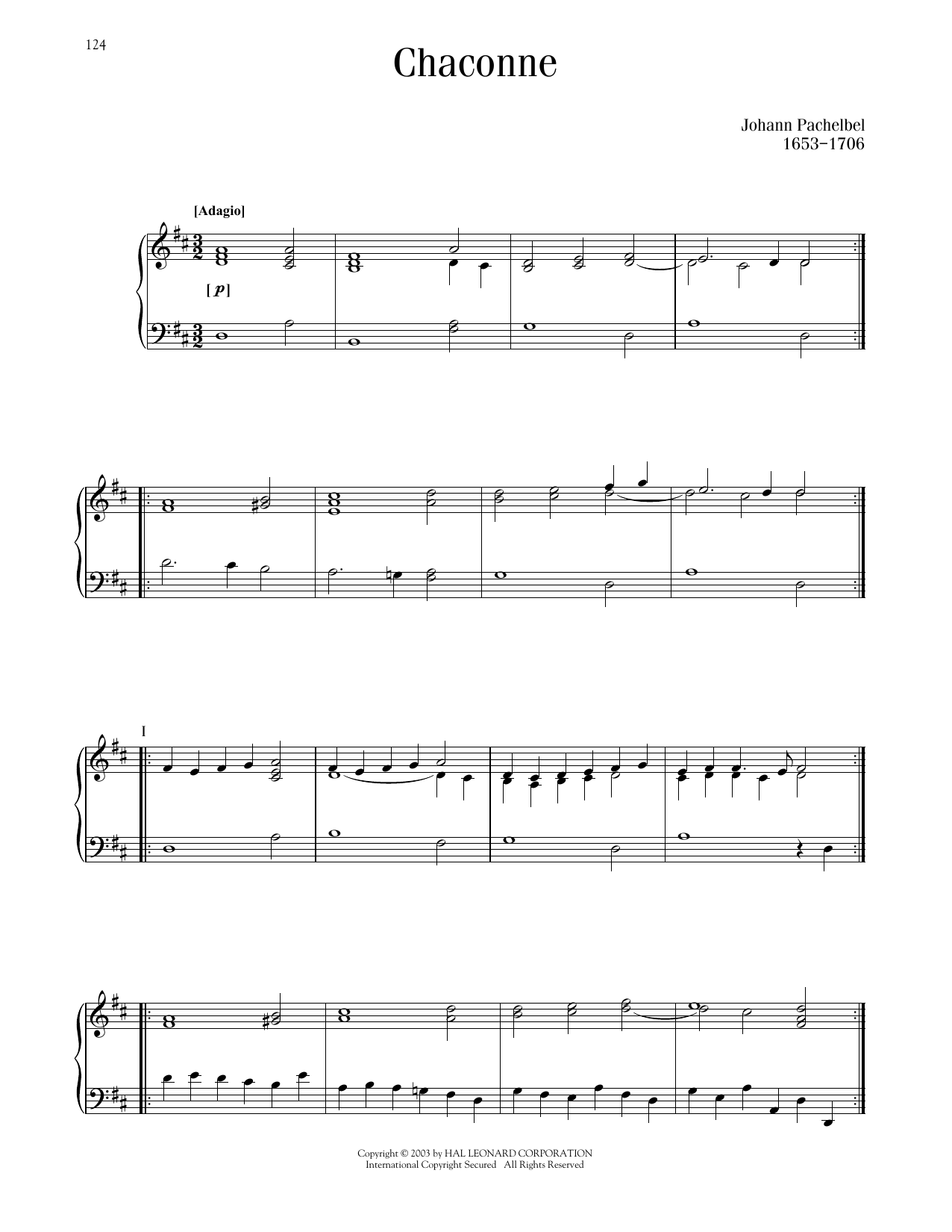 Download Johann Pachelbel Ciaconna (Chaconne) Sheet Music and learn how to play Piano Solo PDF digital score in minutes