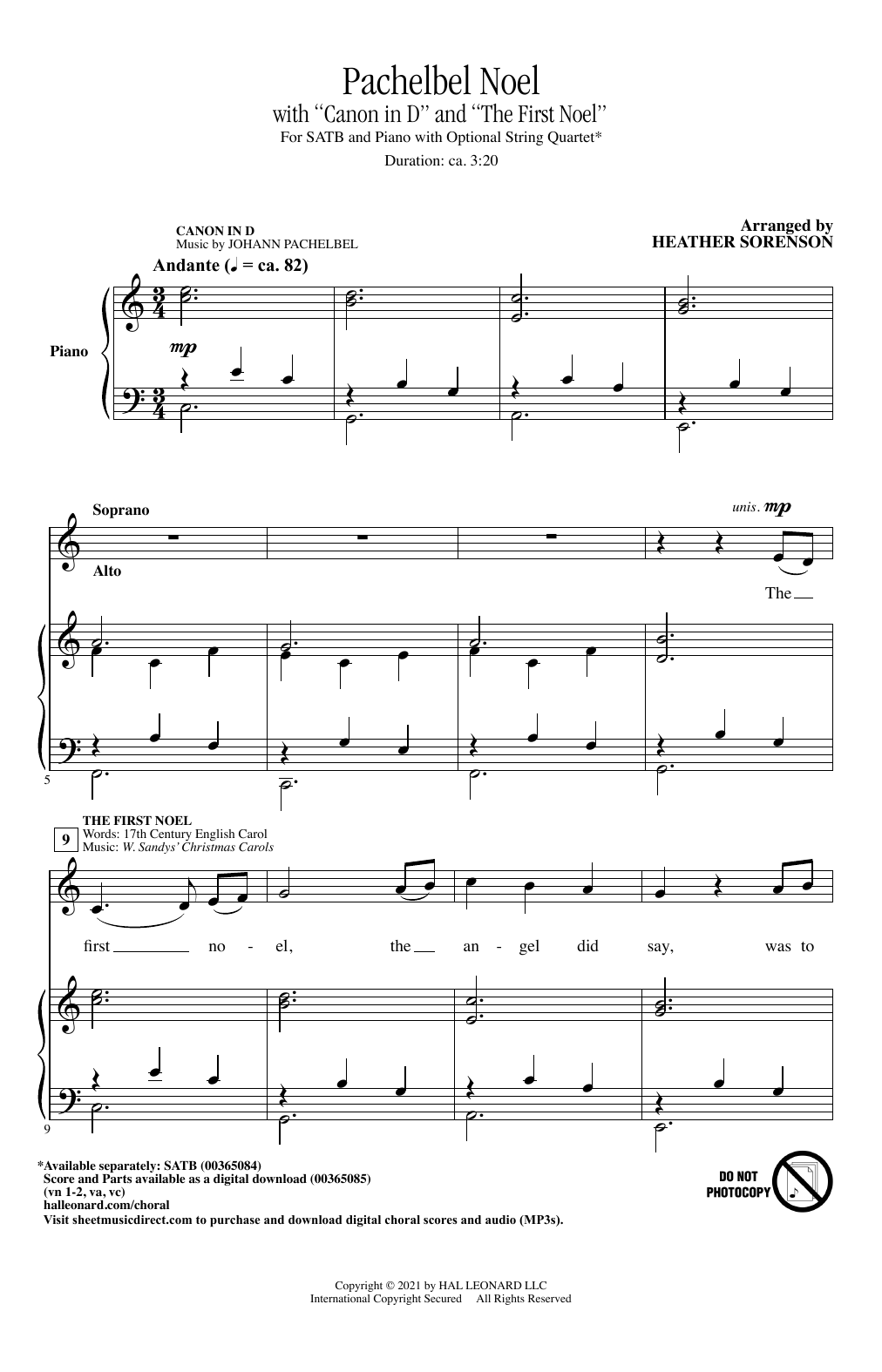 Download Johann Pachelbel Pachelbel Noel (arr. Heather Sorenson) Sheet Music and learn how to play SATB Choir PDF digital score in minutes