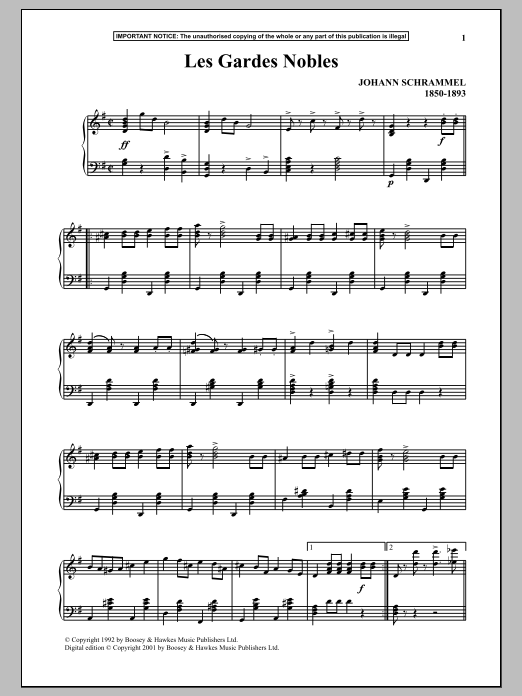 Download Johann Schrammel Les Gardes Nobles Sheet Music and learn how to play Piano PDF digital score in minutes