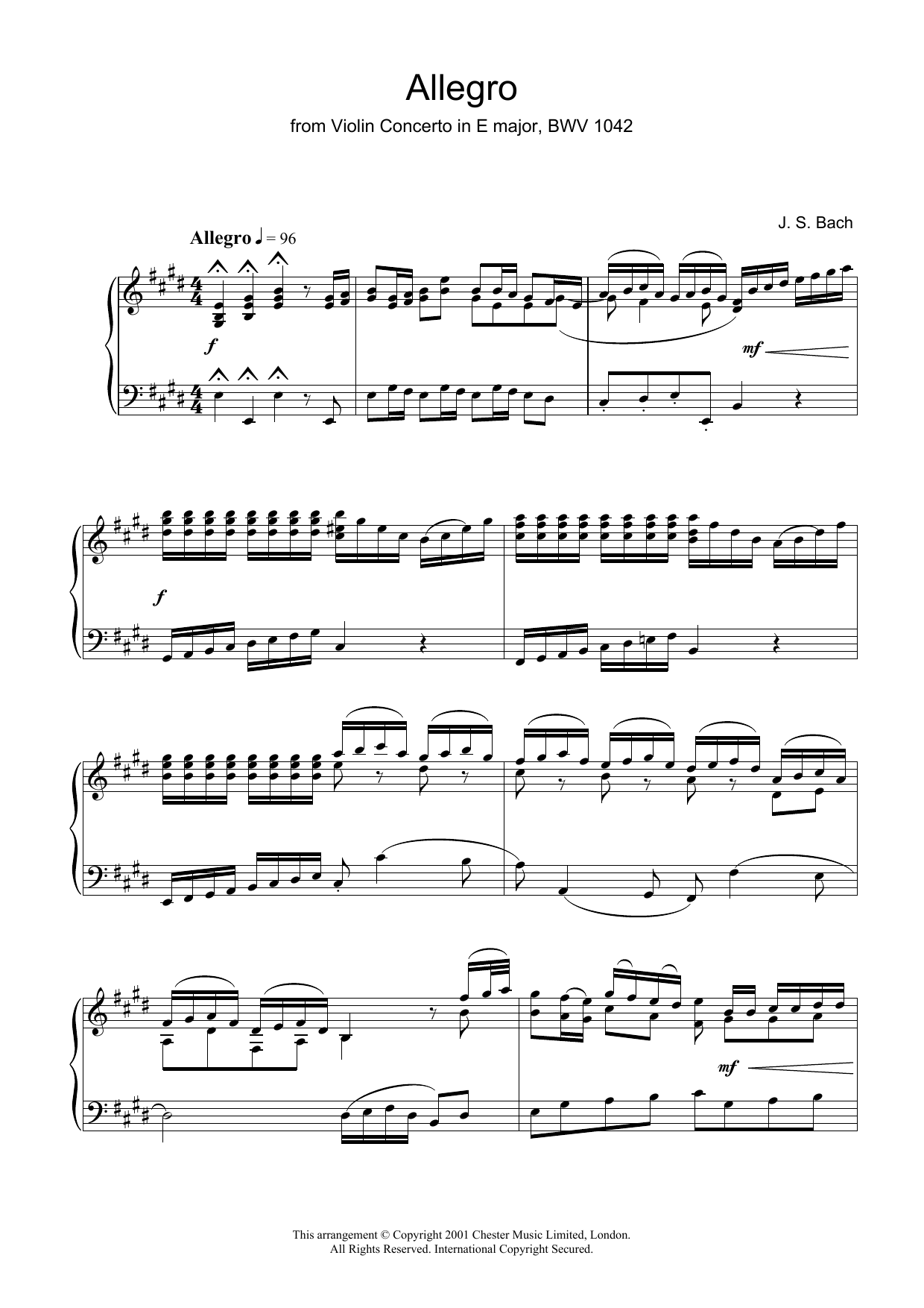 Download J.S. Bach Allegro From Violin Concerto In E Major, Bwv 1042 Sheet Music and learn how to play Piano PDF digital score in minutes