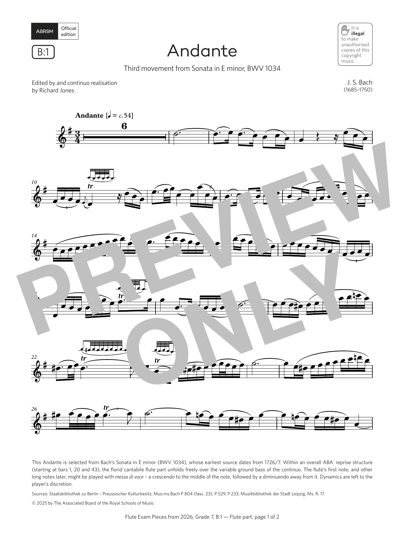 Download Johann Sebastian Bach Andante (Grade 7, list B1, from the ABRSM Flute Syllabus from 2026) Sheet Music and learn how to play Flute Solo PDF digital score in minutes