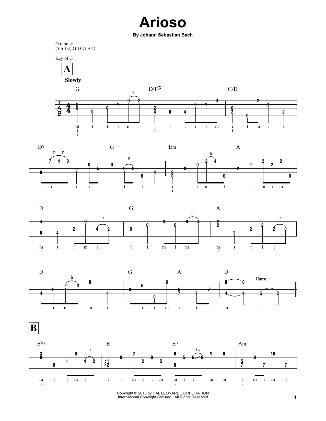 Download Mark Phillips Arioso Sheet Music and learn how to play Banjo PDF digital score in minutes