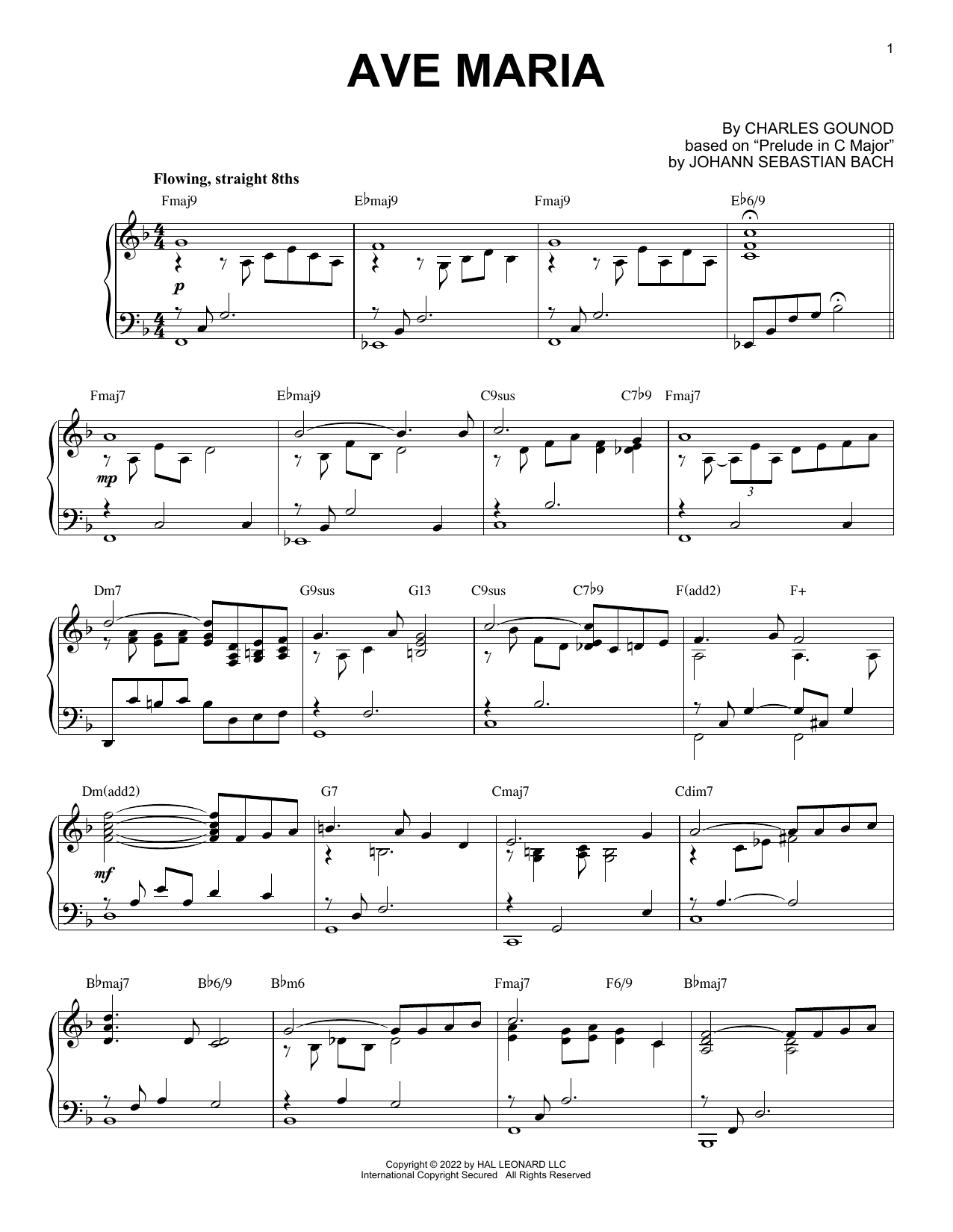 Download Johann Sebastian Bach Ave Maria [Jazz version] (arr. Brent Edstrom) Sheet Music and learn how to play Piano Solo PDF digital score in minutes