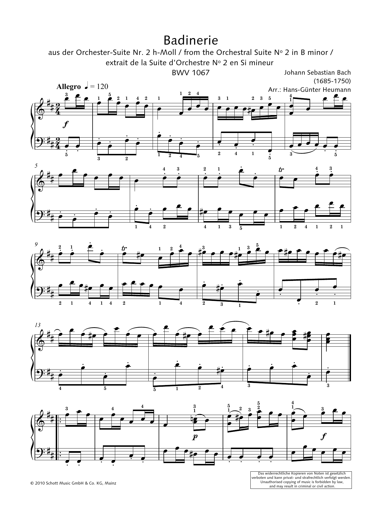Download Johann Sebastian Bach Badinerie Sheet Music and learn how to play Piano Solo PDF digital score in minutes