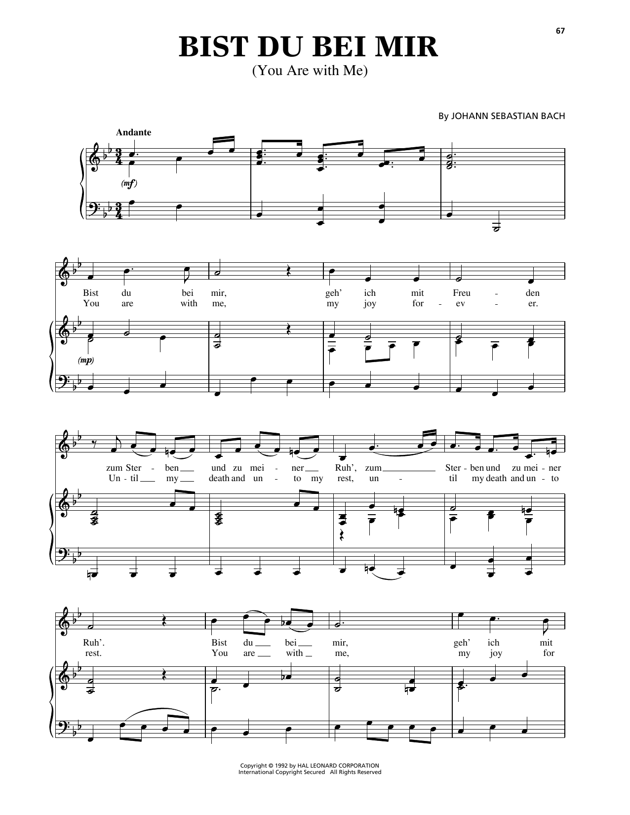 Download Johann Sebastian Bach Bist du bei mir (You Are With Me) (arr. Richard Walters) (High Voice) Sheet Music and learn how to play Piano & Vocal PDF digital score in minutes