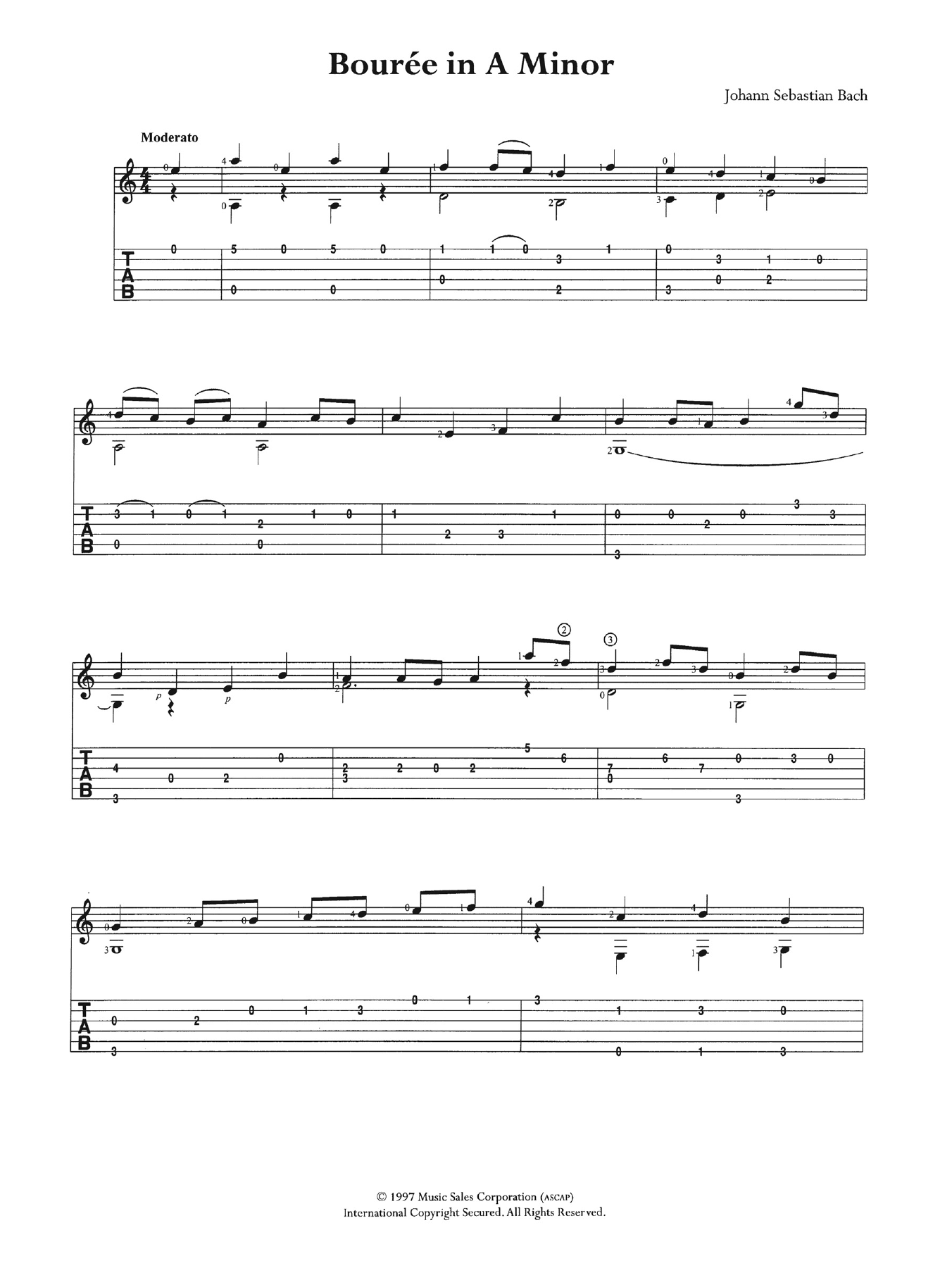 Download J.S. Bach Bouree in A Minor Sheet Music and learn how to play Guitar Tab PDF digital score in minutes