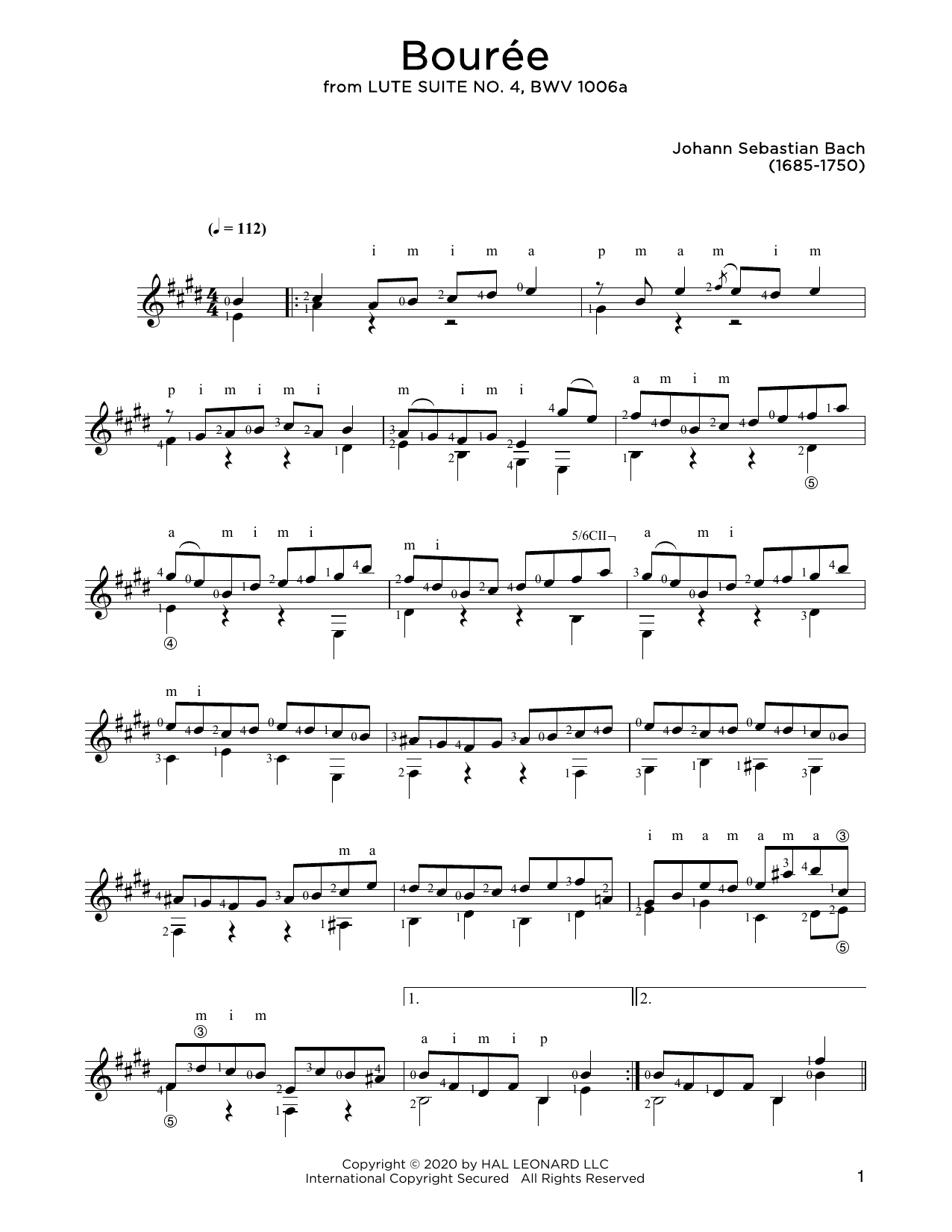 Download Johann Sebastian Bach Bouree Sheet Music and learn how to play Solo Guitar PDF digital score in minutes