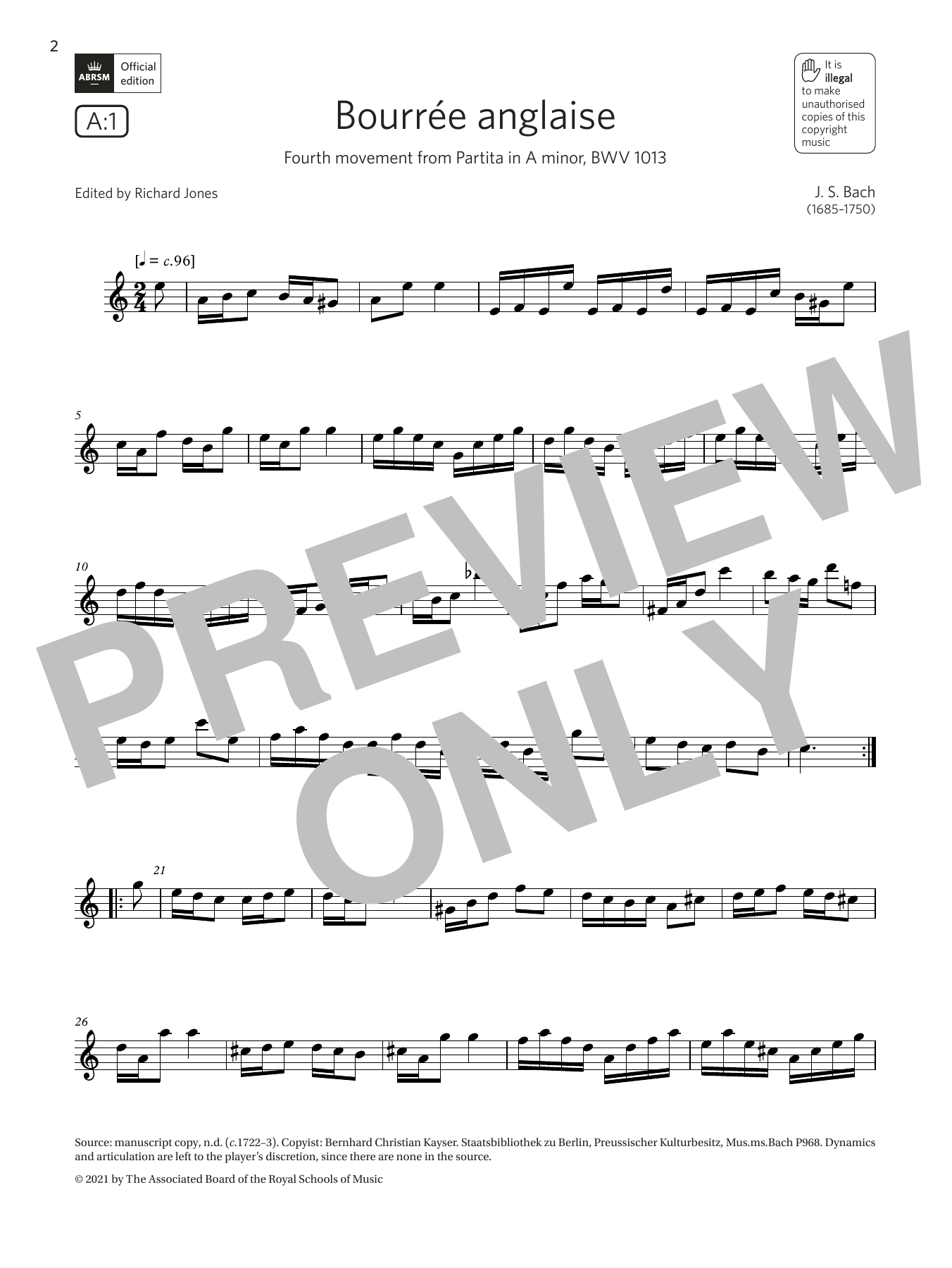 Download Johann Sebastian Bach Bourrée anglaise (from Partita in A minor)(Grade 6 List A1 from the ABRSM Flute Sheet Music and learn how to play Flute Solo PDF digital score in minutes