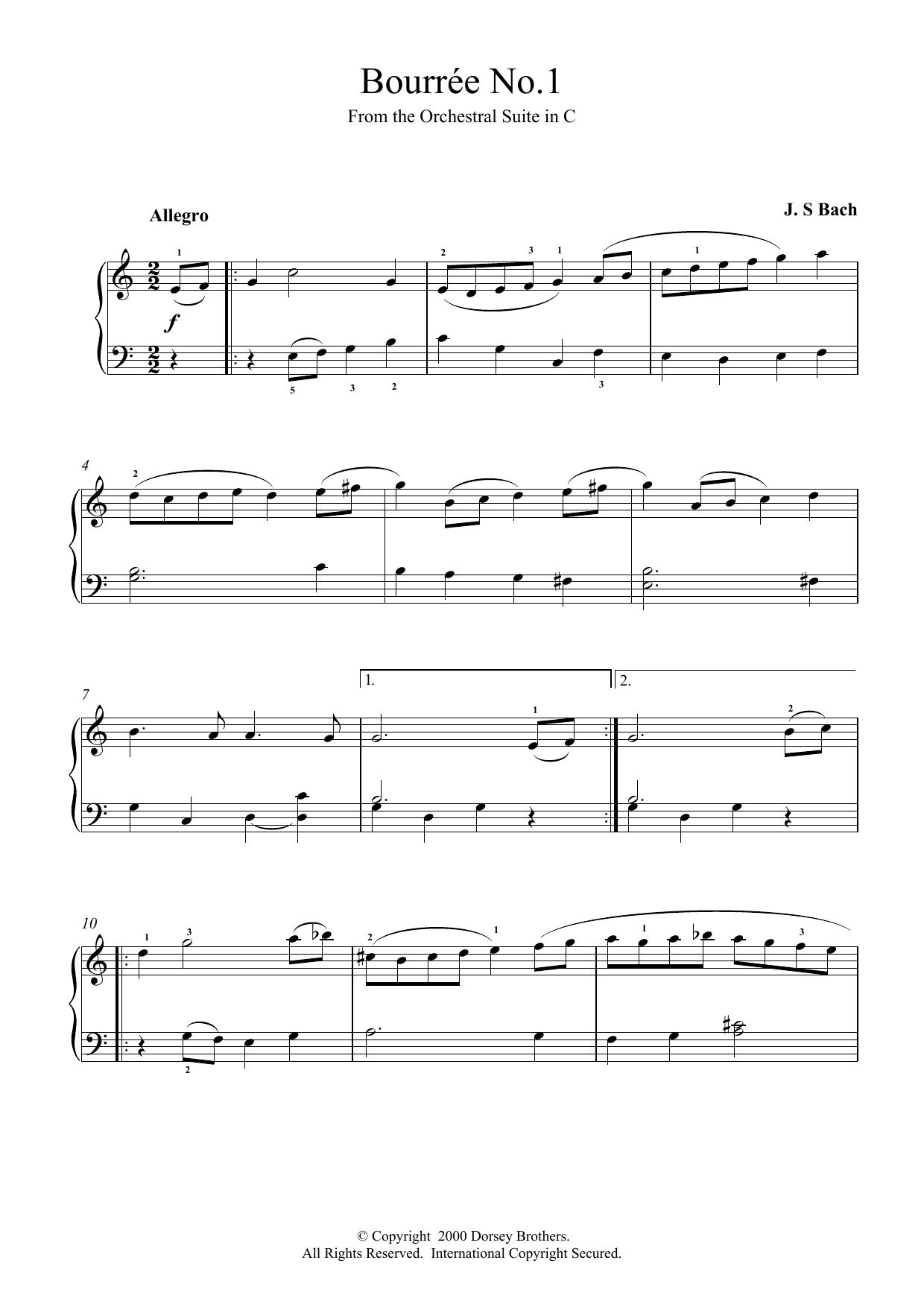 Download J.S. Bach Bourrée No.1 Sheet Music and learn how to play Piano PDF digital score in minutes
