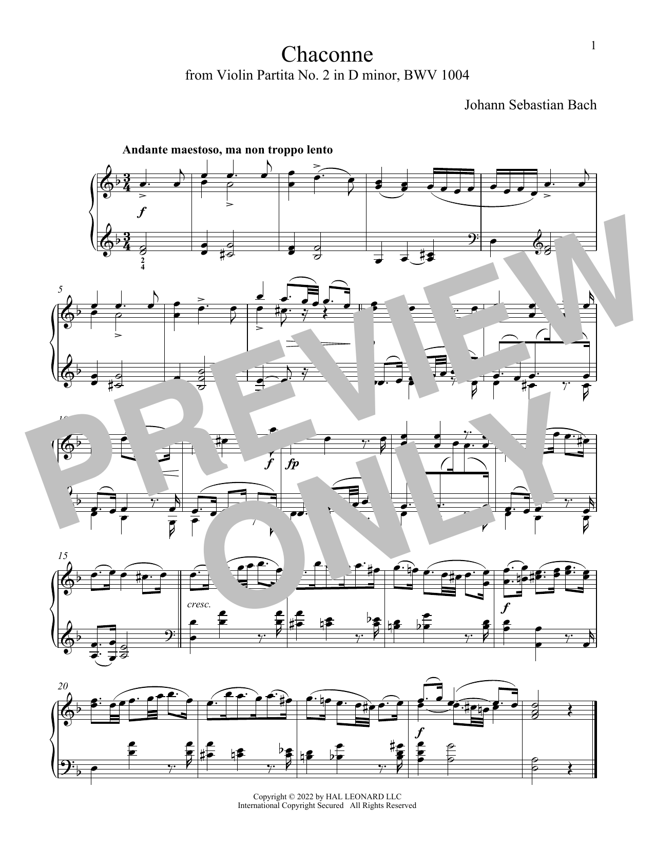 Download Johann Sebastian Bach Chaconne (Theme), BWV 1004 Sheet Music and learn how to play Piano Solo PDF digital score in minutes