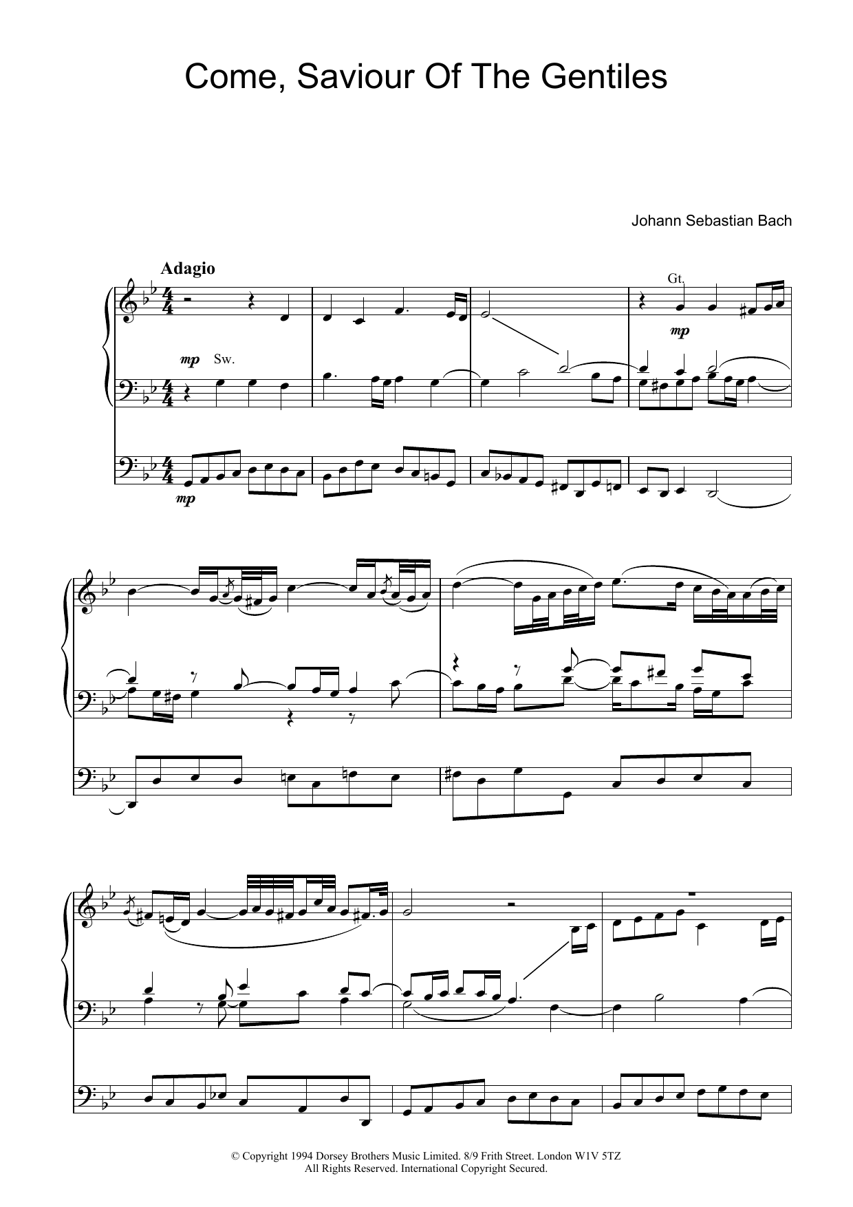 Download J.S. Bach Come, Saviour Of The Gentiles Sheet Music and learn how to play Organ PDF digital score in minutes