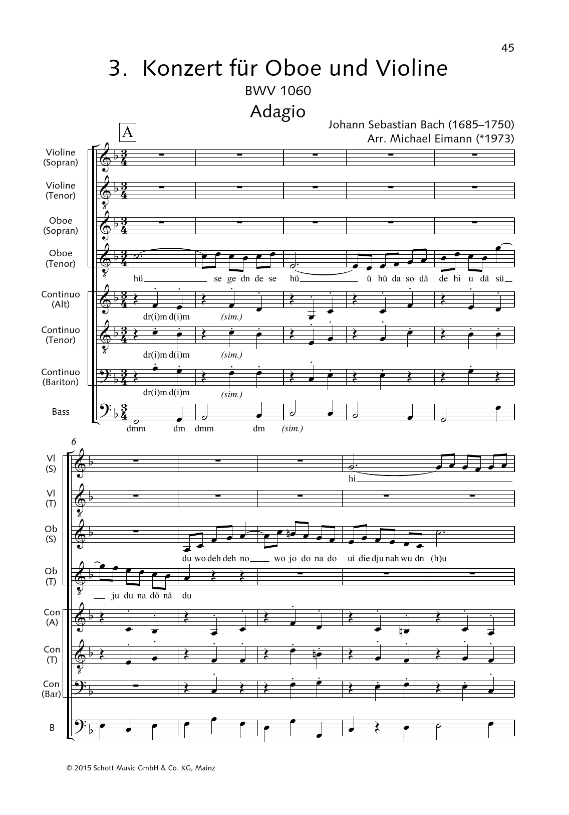 Download Johann Sebastian Bach Concerto for Oboe and Violin (Adagio) Sheet Music and learn how to play Choir PDF digital score in minutes