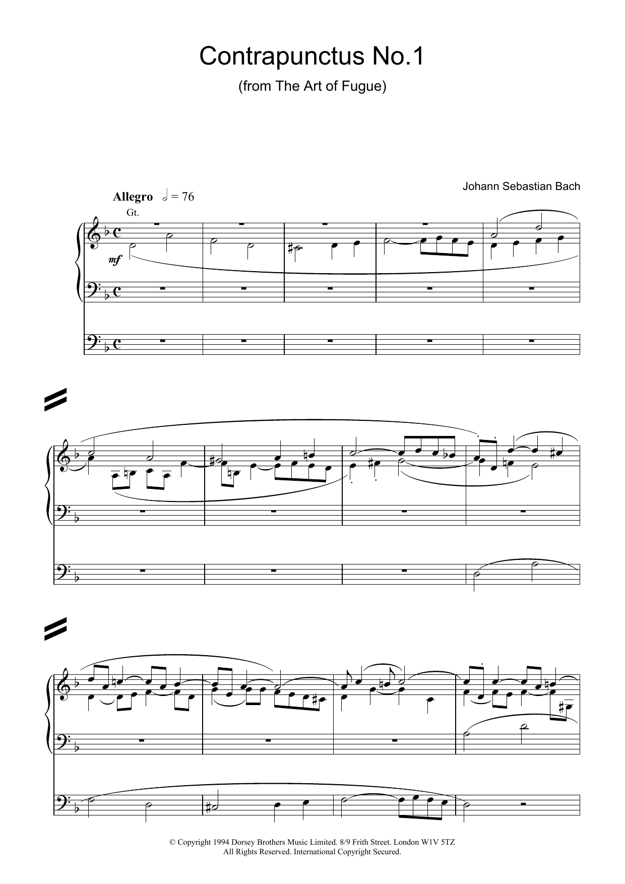 Download J.S. Bach Contrapunctus No.1 from The Art of Fugue Sheet Music and learn how to play Organ PDF digital score in minutes