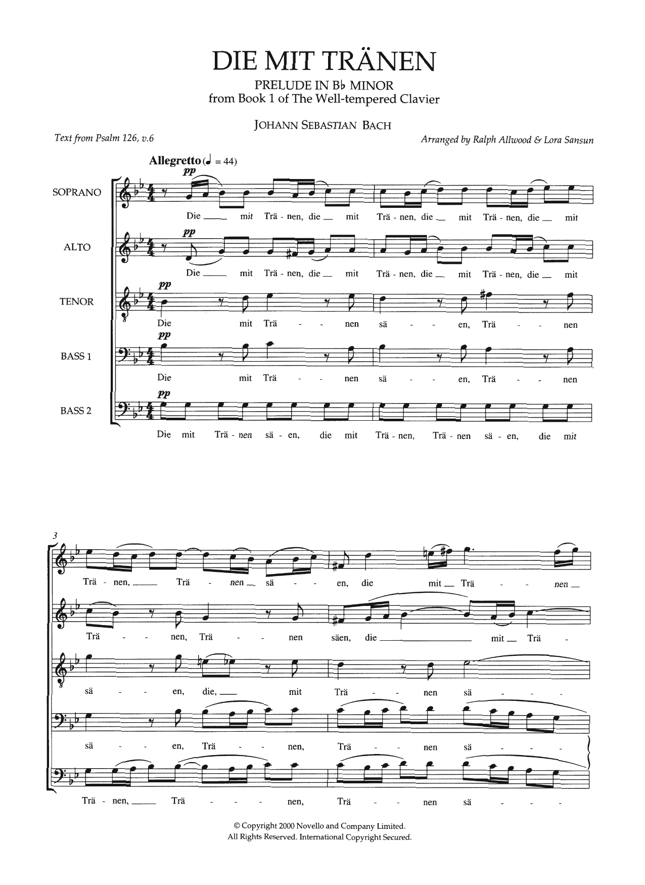 Download Johann Sebastian Bach Die Mit Tranen (arr. Ralph Allwood and Lora Sansun) Sheet Music and learn how to play SATB Choir PDF digital score in minutes