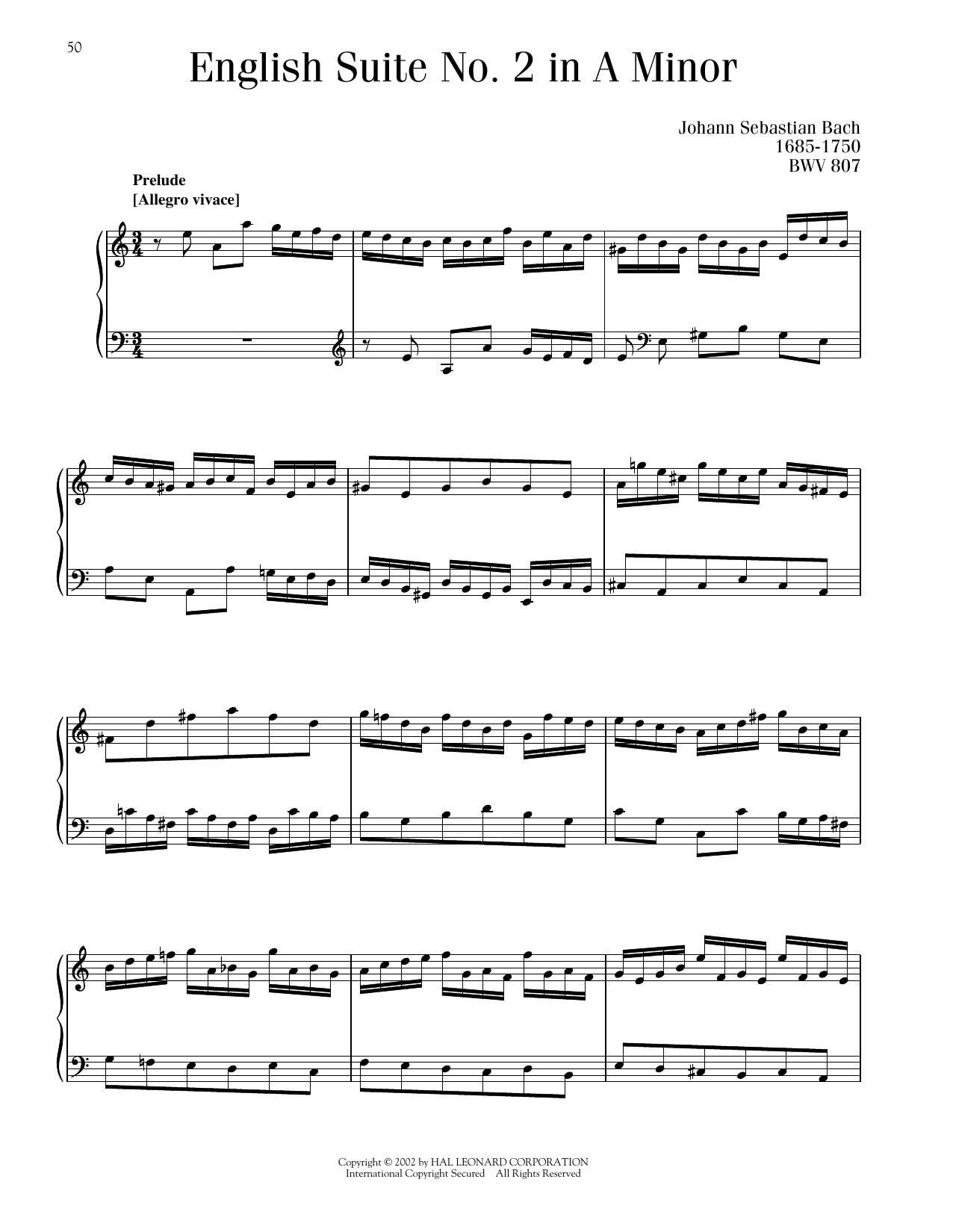 Download Johann Sebastian Bach English Suite No. 2, BWV 807 Sheet Music and learn how to play Piano Solo PDF digital score in minutes