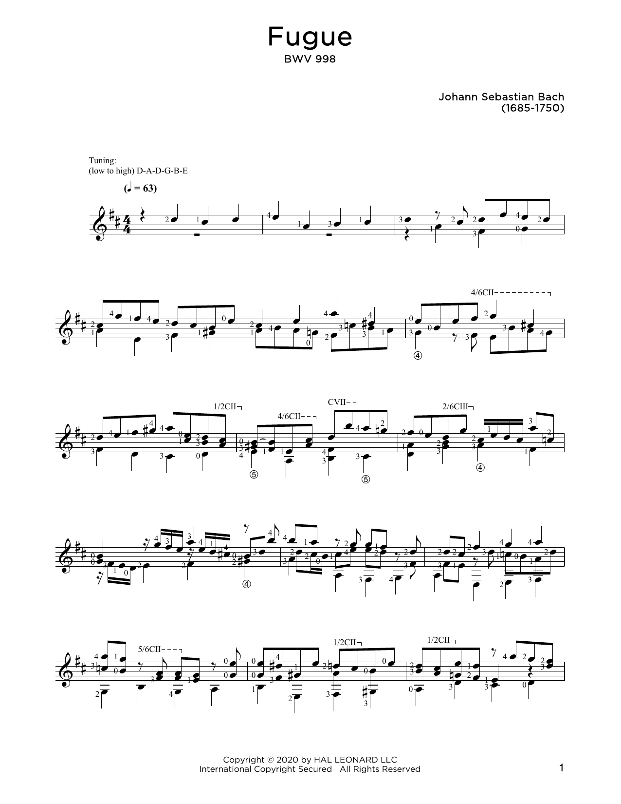 Download Johann Sebastian Bach Fugue In E-Flat Major, BWV 998 Sheet Music and learn how to play Solo Guitar PDF digital score in minutes