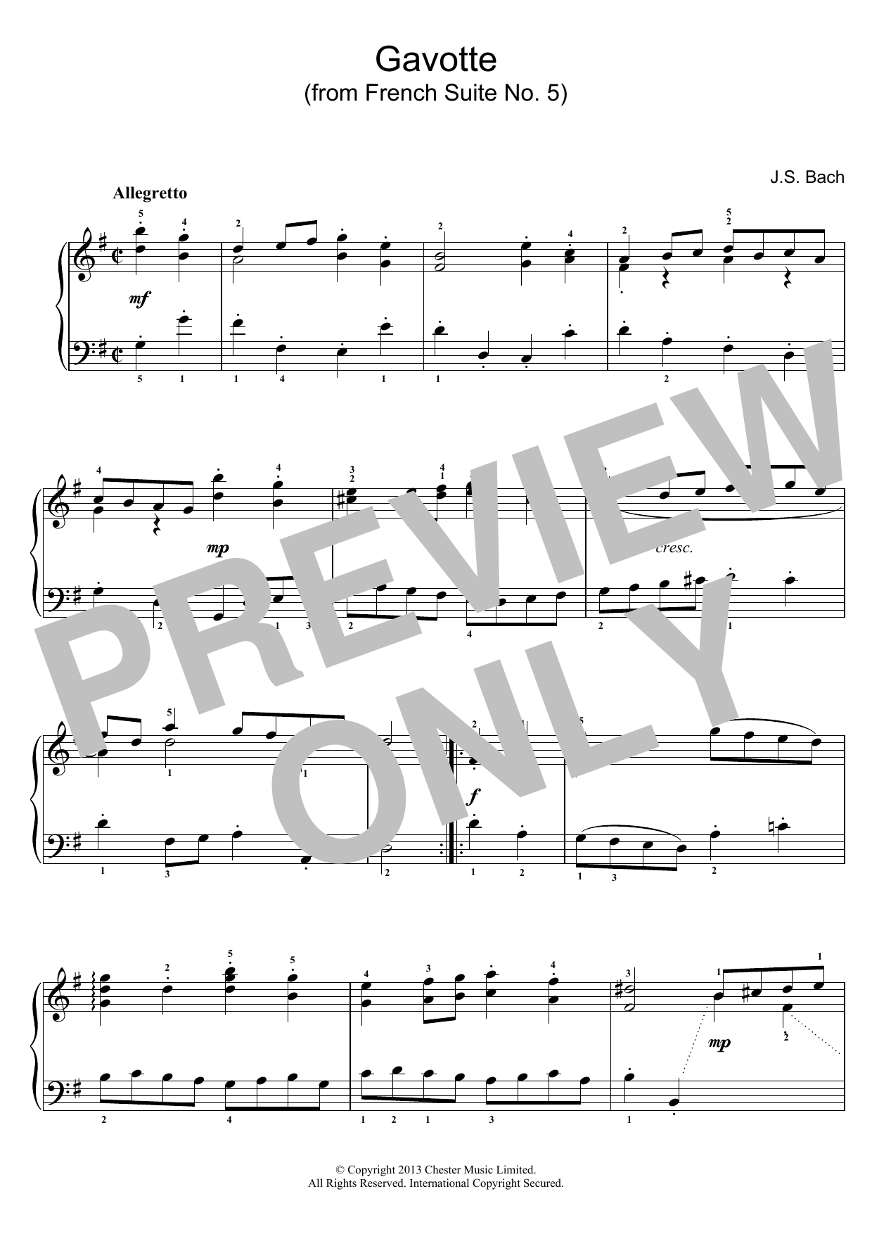 Download J.S. Bach Gavotte (from French Suite No. 5) Sheet Music and learn how to play Piano PDF digital score in minutes