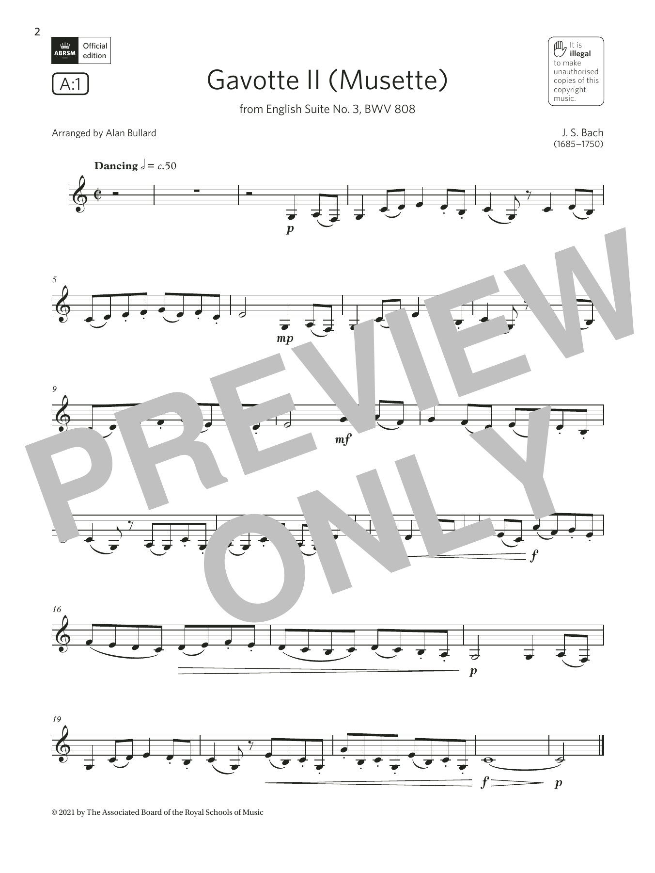 Download Johann Sebastian Bach Gavotte II (from English Suite No. 3) (Grade 2 List A1 from the ABRSM Clarinet Sheet Music and learn how to play Clarinet Solo PDF digital score in minutes
