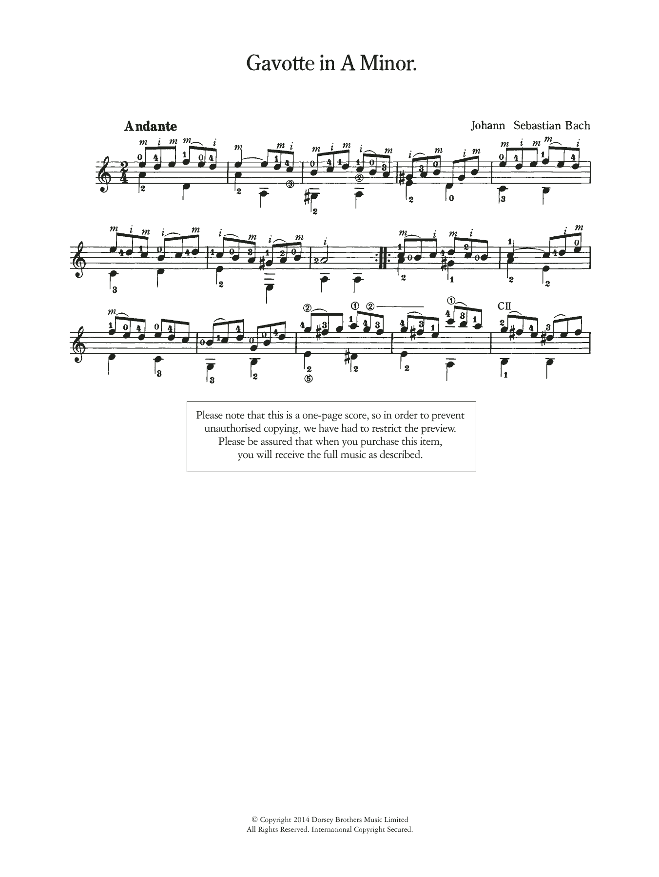 Download J.S. Bach Gavotte in A Minor Sheet Music and learn how to play Guitar PDF digital score in minutes