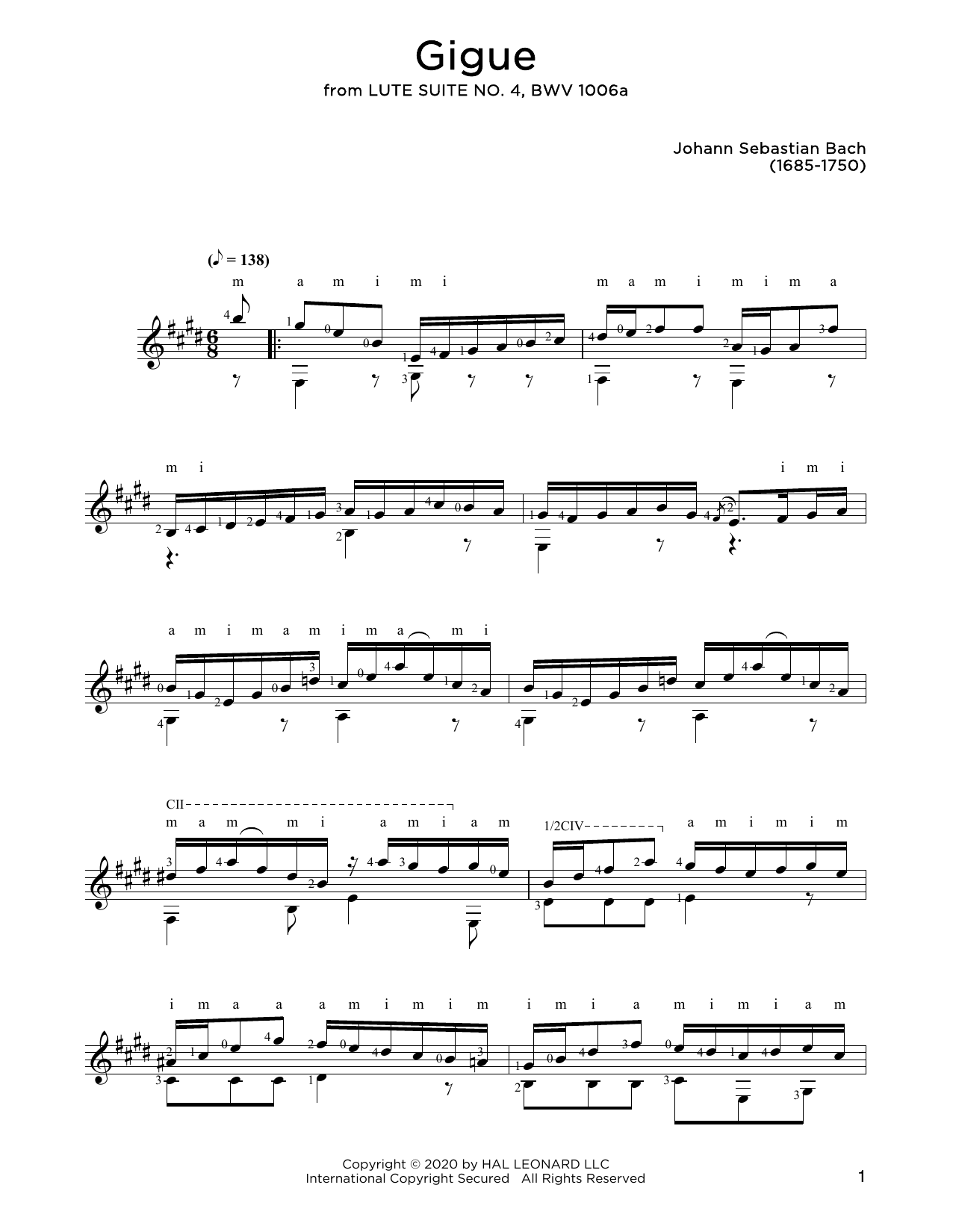 Download Johann Sebastian Bach Gigue Sheet Music and learn how to play Solo Guitar PDF digital score in minutes