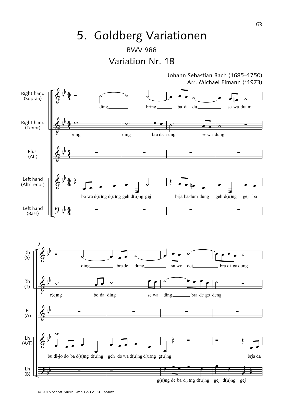 Download Johann Sebastian Bach Goldberg Variations, Variation No. 18 Sheet Music and learn how to play Choir PDF digital score in minutes