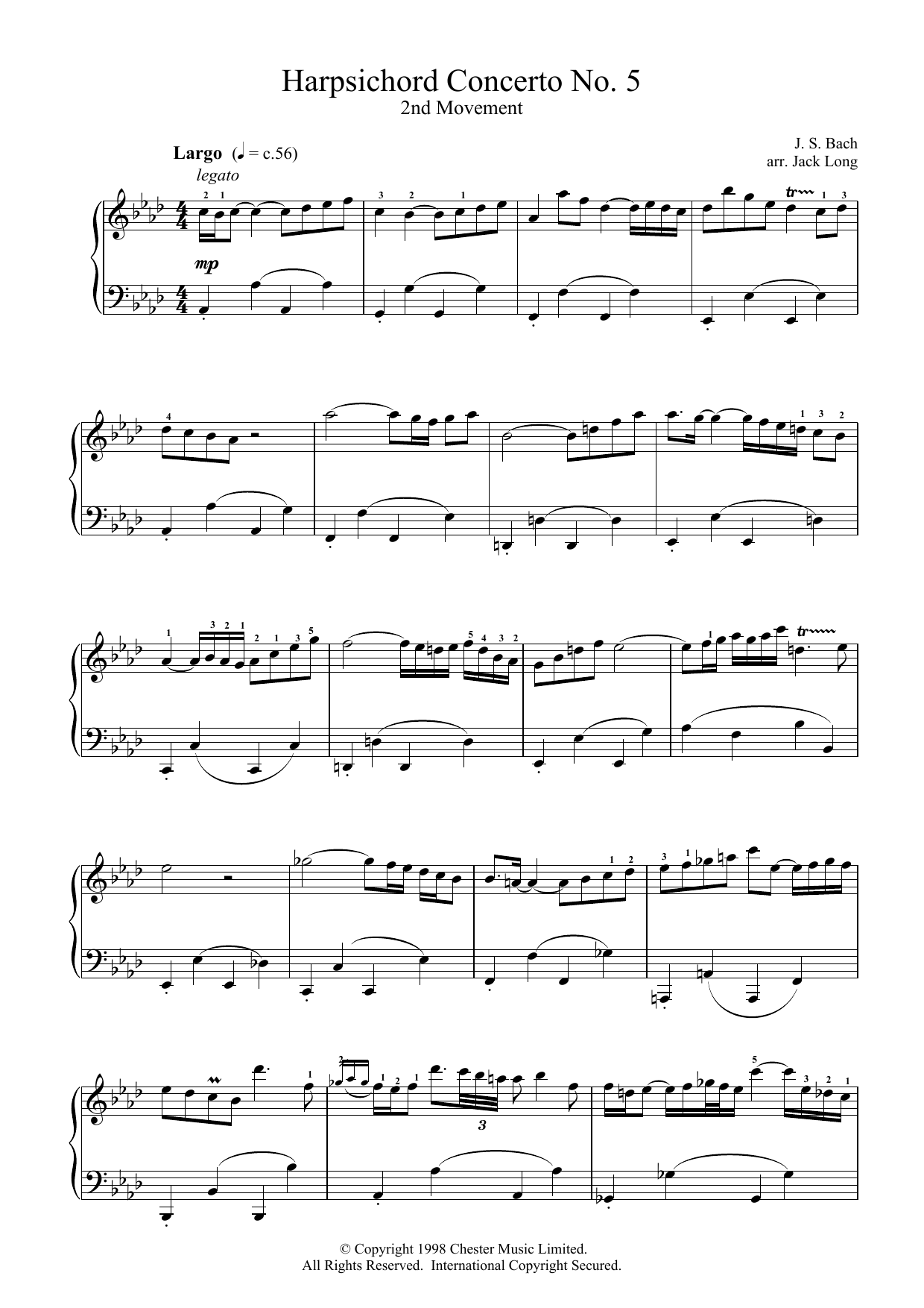 Download J.S. Bach Harpsichord Concerto No. 5 Sheet Music and learn how to play Piano PDF digital score in minutes