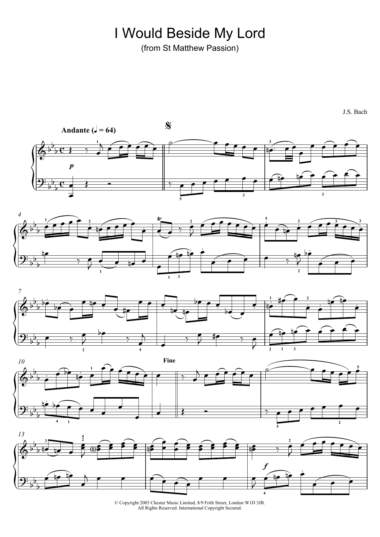 Download J.S. Bach I Would Beside My Lord (from St Matthew Passion) Sheet Music and learn how to play Piano PDF digital score in minutes