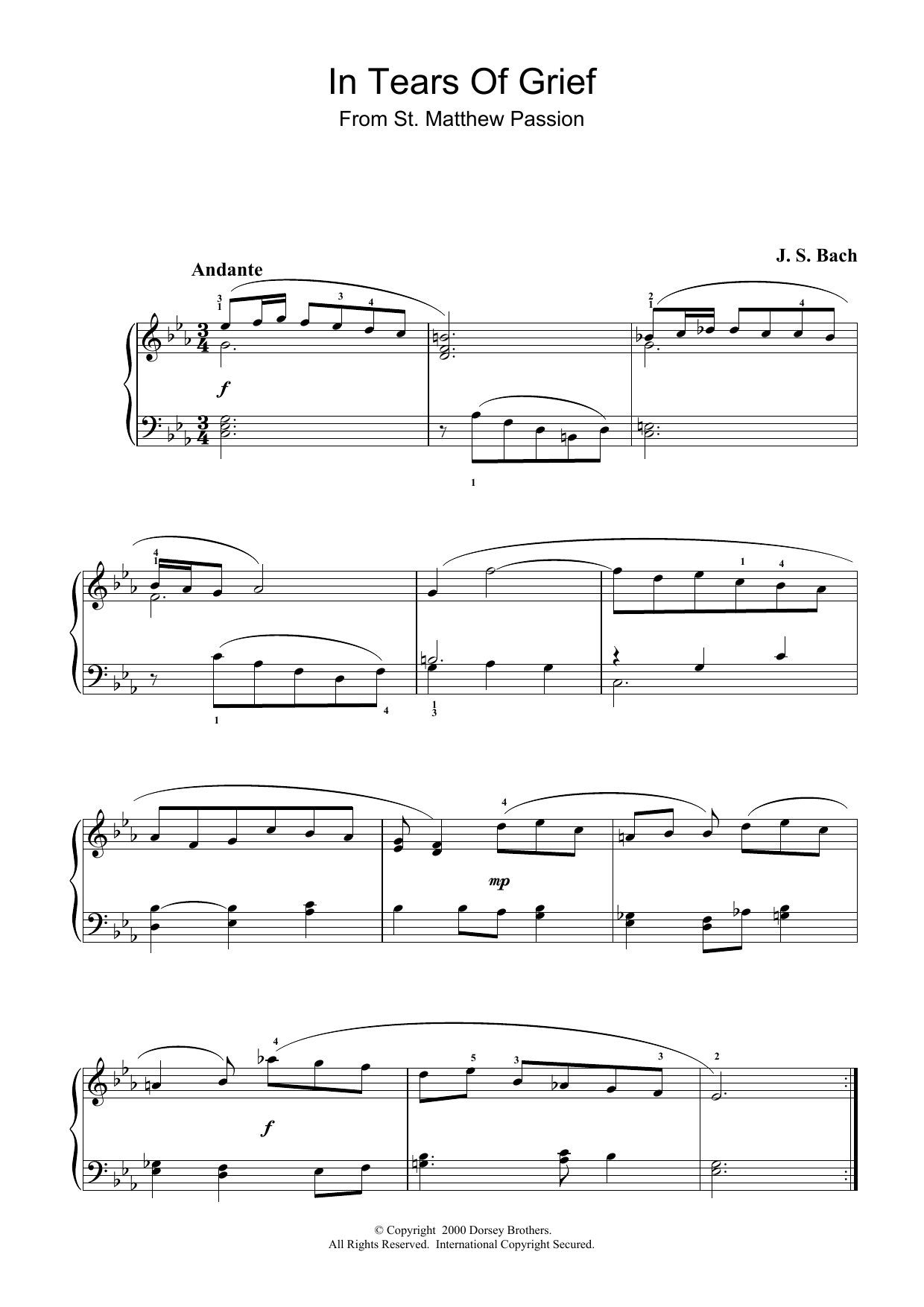 Download J.S. Bach In Tears Of Grief (from St Matthew Passion) Sheet Music and learn how to play Piano PDF digital score in minutes