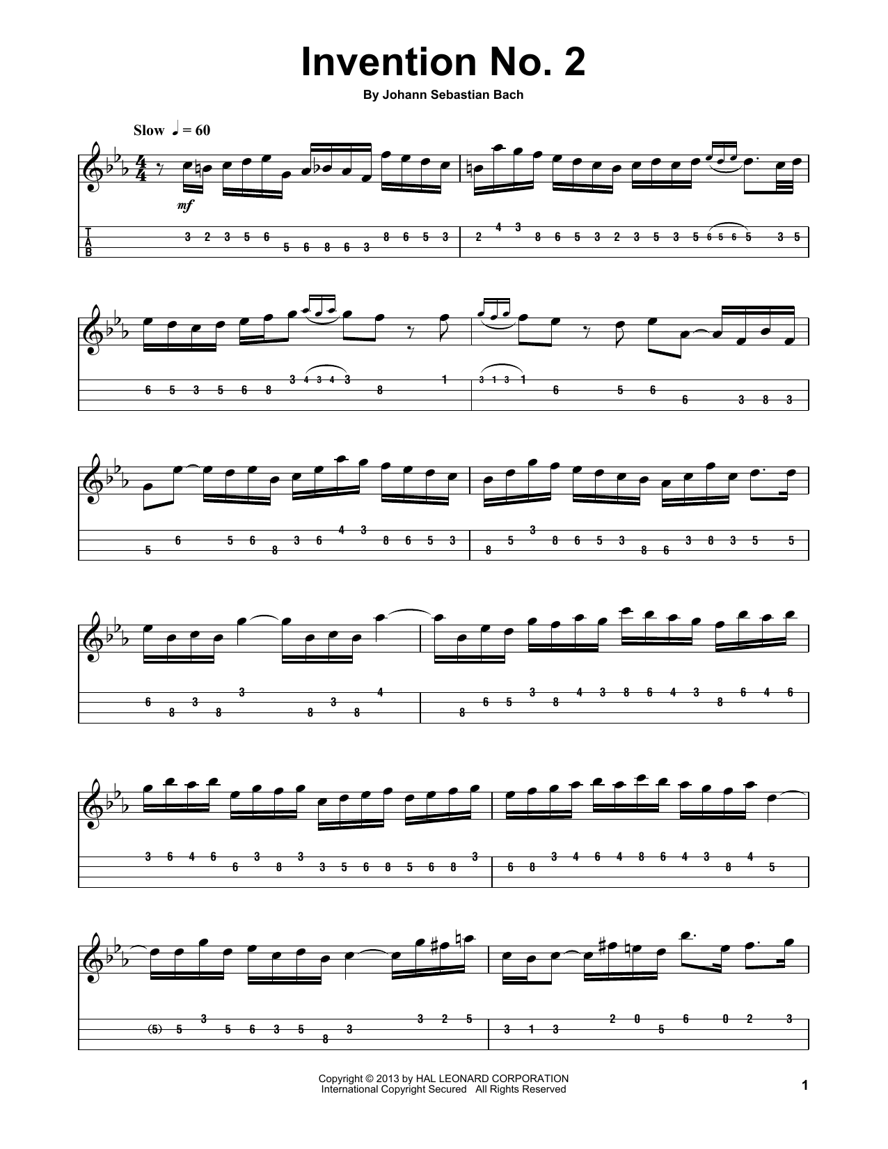 Download Johann Sebastian Bach Invention No. 2 In C Minor, BWV 773 Sheet Music and learn how to play Mandolin Tab PDF digital score in minutes