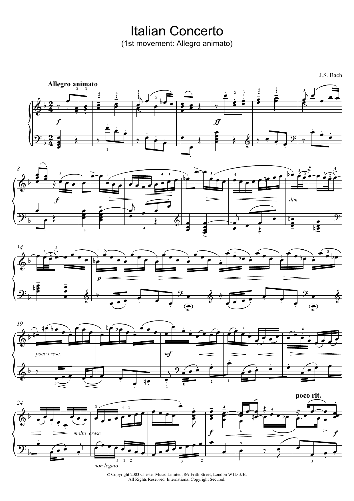 Download J.S. Bach Italian Concerto (1st movement: Allegro animato) Sheet Music and learn how to play Piano PDF digital score in minutes