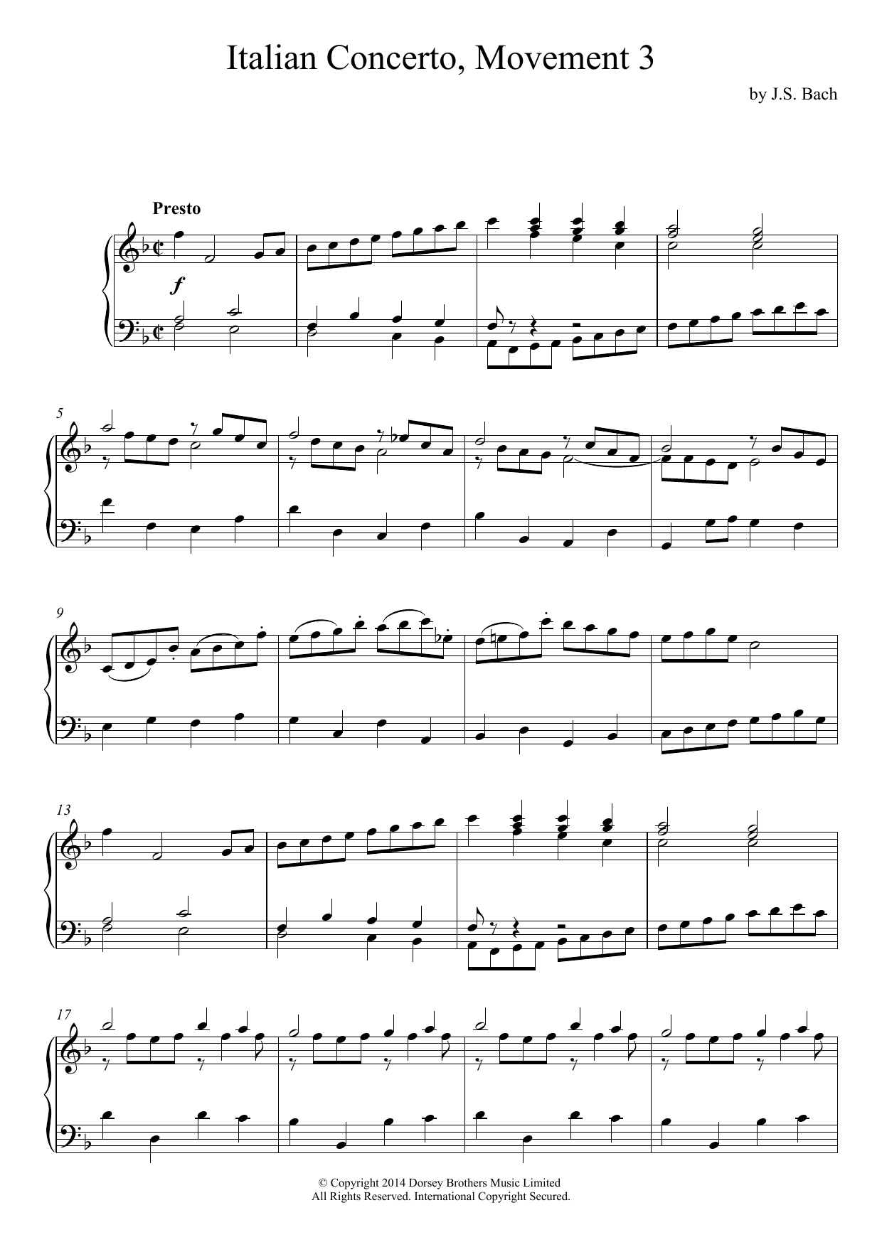 Download J.S. Bach Italian Concerto (3rd Movement) Sheet Music and learn how to play Piano PDF digital score in minutes