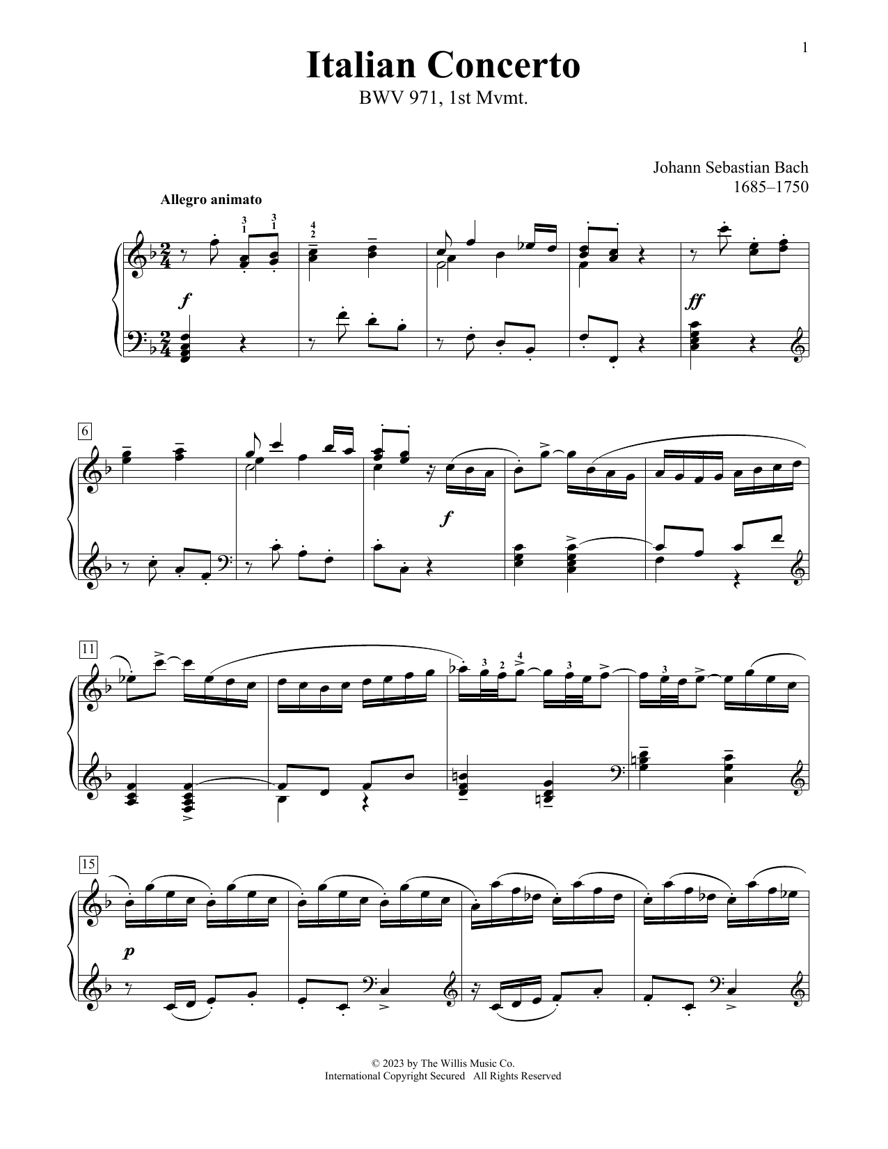 Download Johann Sebastian Bach Italian Concerto In F Major, BWV 971 Sheet Music and learn how to play Educational Piano PDF digital score in minutes