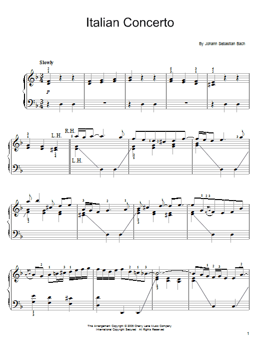 Download J.S. Bach Italian Concerto In F Sheet Music and learn how to play Easy Piano PDF digital score in minutes
