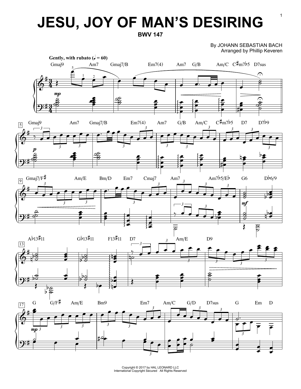 Download Phillip Keveren Jesu, Joy Of Man's Desiring, BWV 147 Sheet Music and learn how to play Piano PDF digital score in minutes