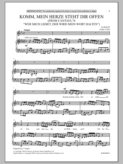 Download J.S. Bach Komm, Mein Herze Steht Dir Offen (from Cantata 74 Wer Mich Liebet, Der Wird Mein Sheet Music and learn how to play Piano & Vocal PDF digital score in minutes