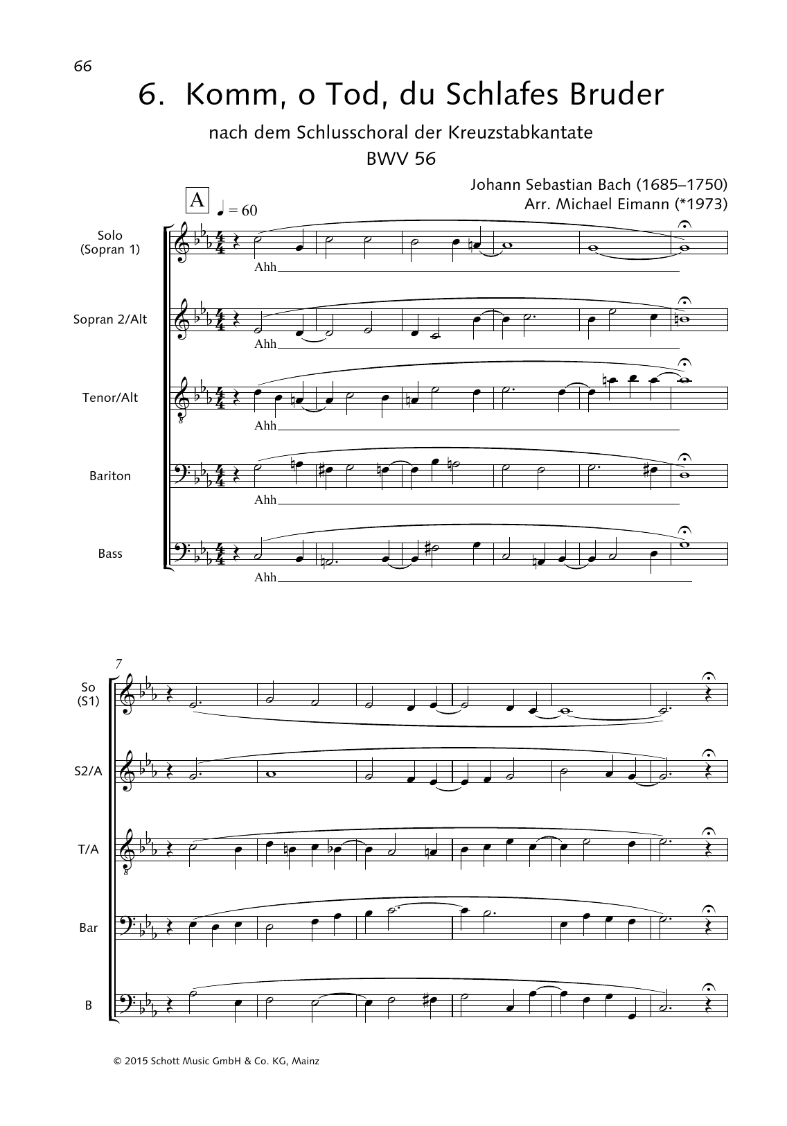 Download Johann Sebastian Bach Komm, oh Tod, du Schlafes Bruder Sheet Music and learn how to play Choir PDF digital score in minutes