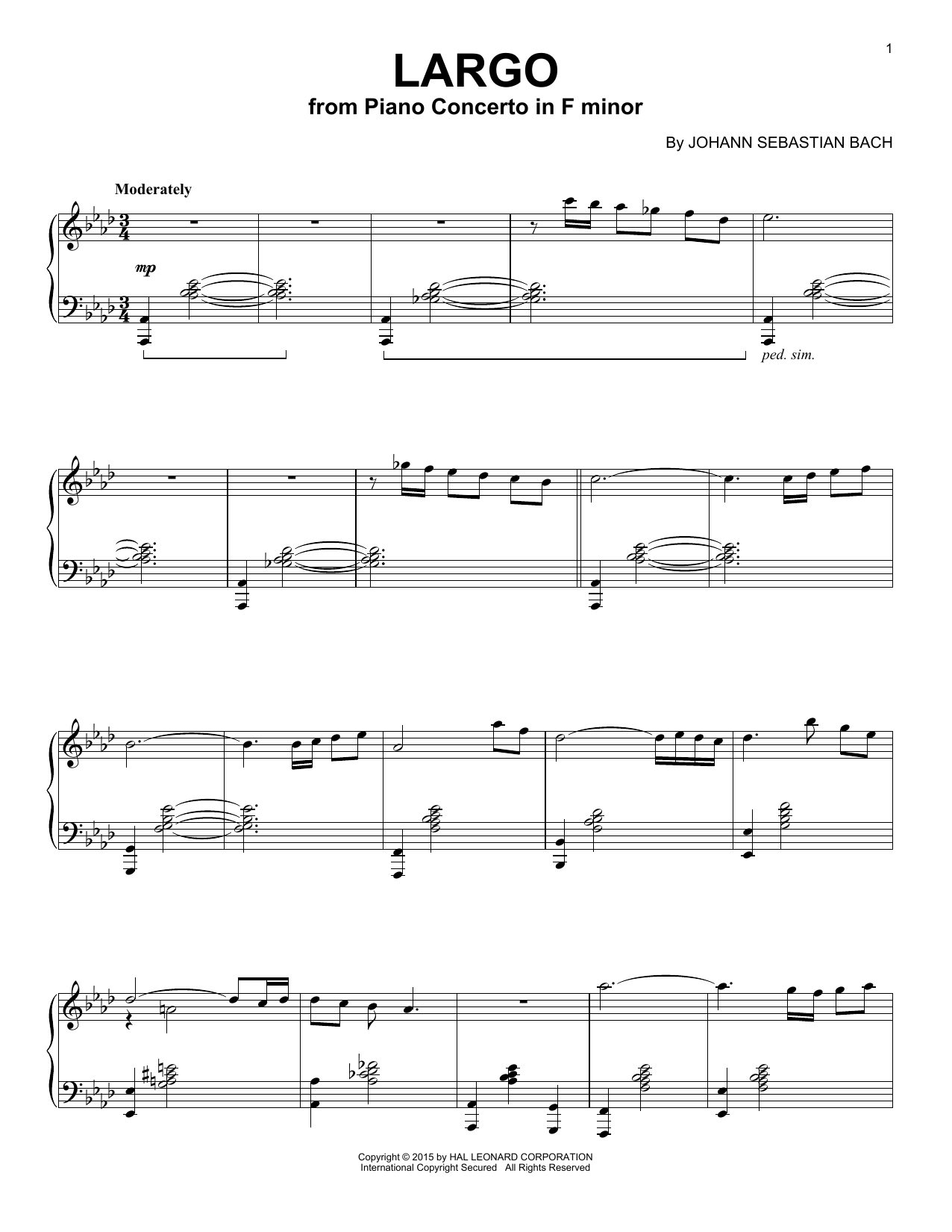 Download J.S. Bach Largo (from Piano Concerto in F Minor) Sheet Music and learn how to play Piano PDF digital score in minutes