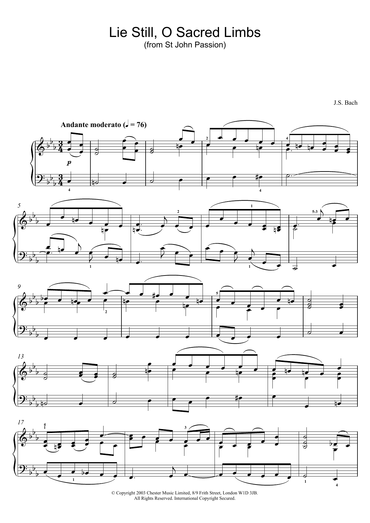 Download J.S. Bach Lie Still, O Sacred Limbs (from St John Passion) Sheet Music and learn how to play Piano PDF digital score in minutes