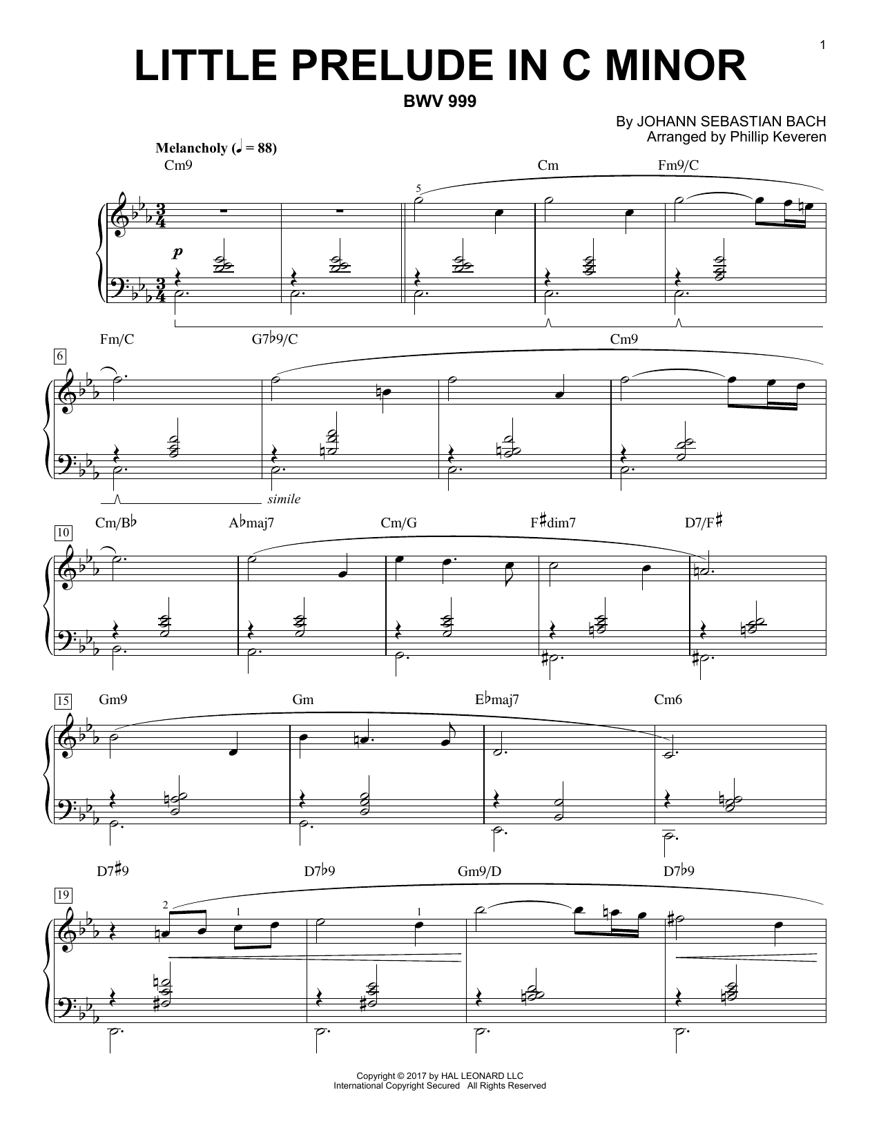 Download Phillip Keveren Little Prelude in C Minor, BWV 999 Sheet Music and learn how to play Piano PDF digital score in minutes
