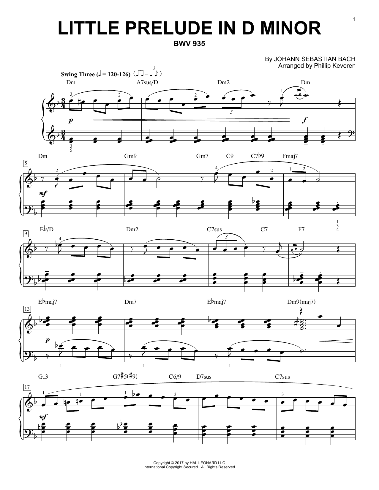 Download Phillip Keveren Little Prelude In D Minor, BWV 935 Sheet Music and learn how to play Piano PDF digital score in minutes